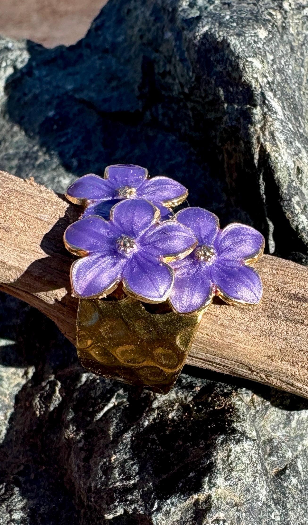 Gold Purple Flower Ring | Lavender Plum Floral Rings Consecrated Jewelry Co.
