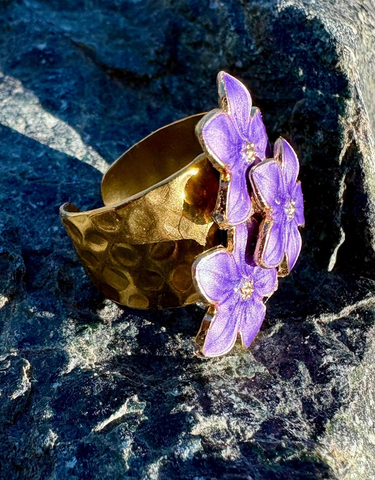Gold Purple Flower Ring | Lavender Plum Floral Rings Consecrated Jewelry Co.