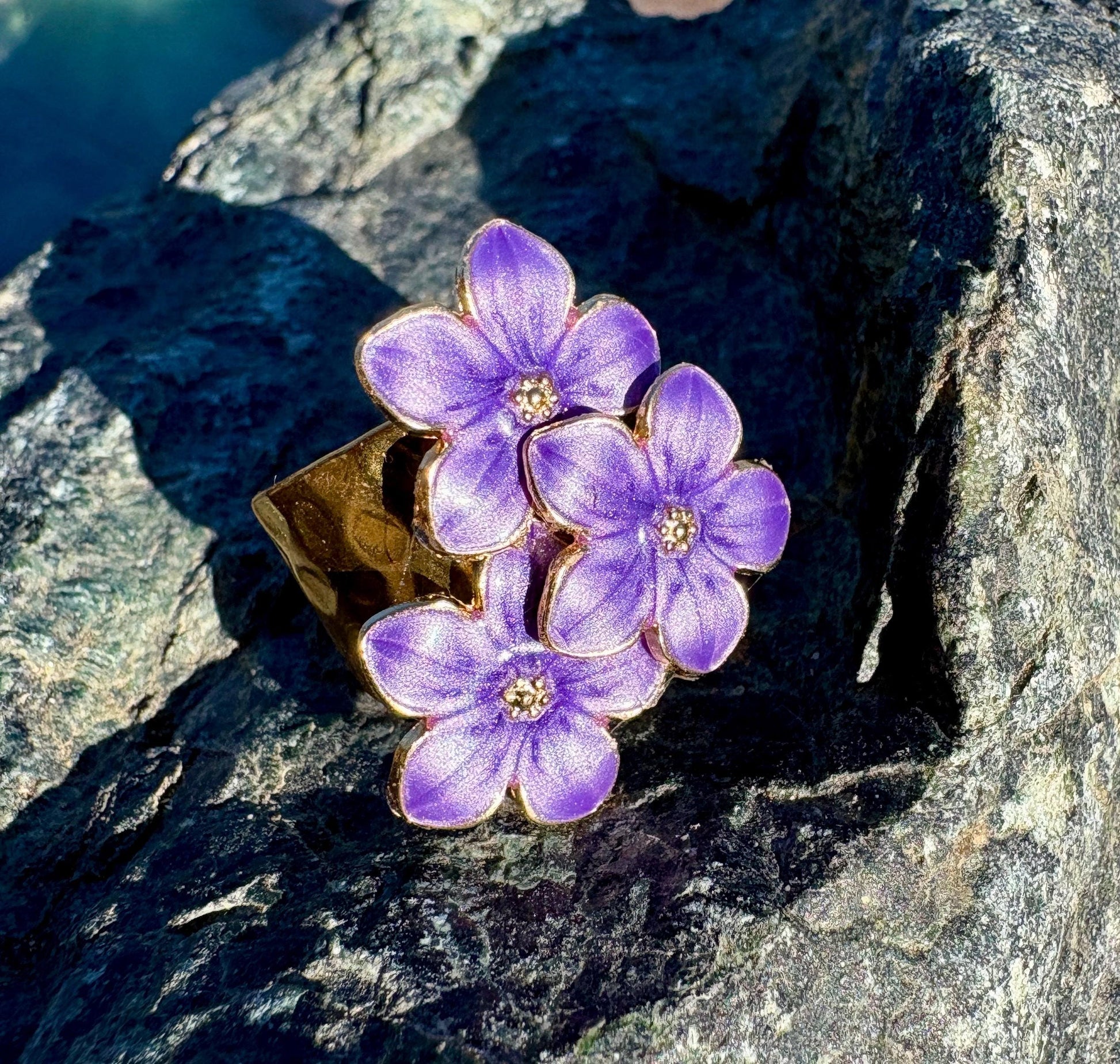 Gold Purple Flower Ring | Lavender Plum Floral Rings Consecrated Jewelry Co.