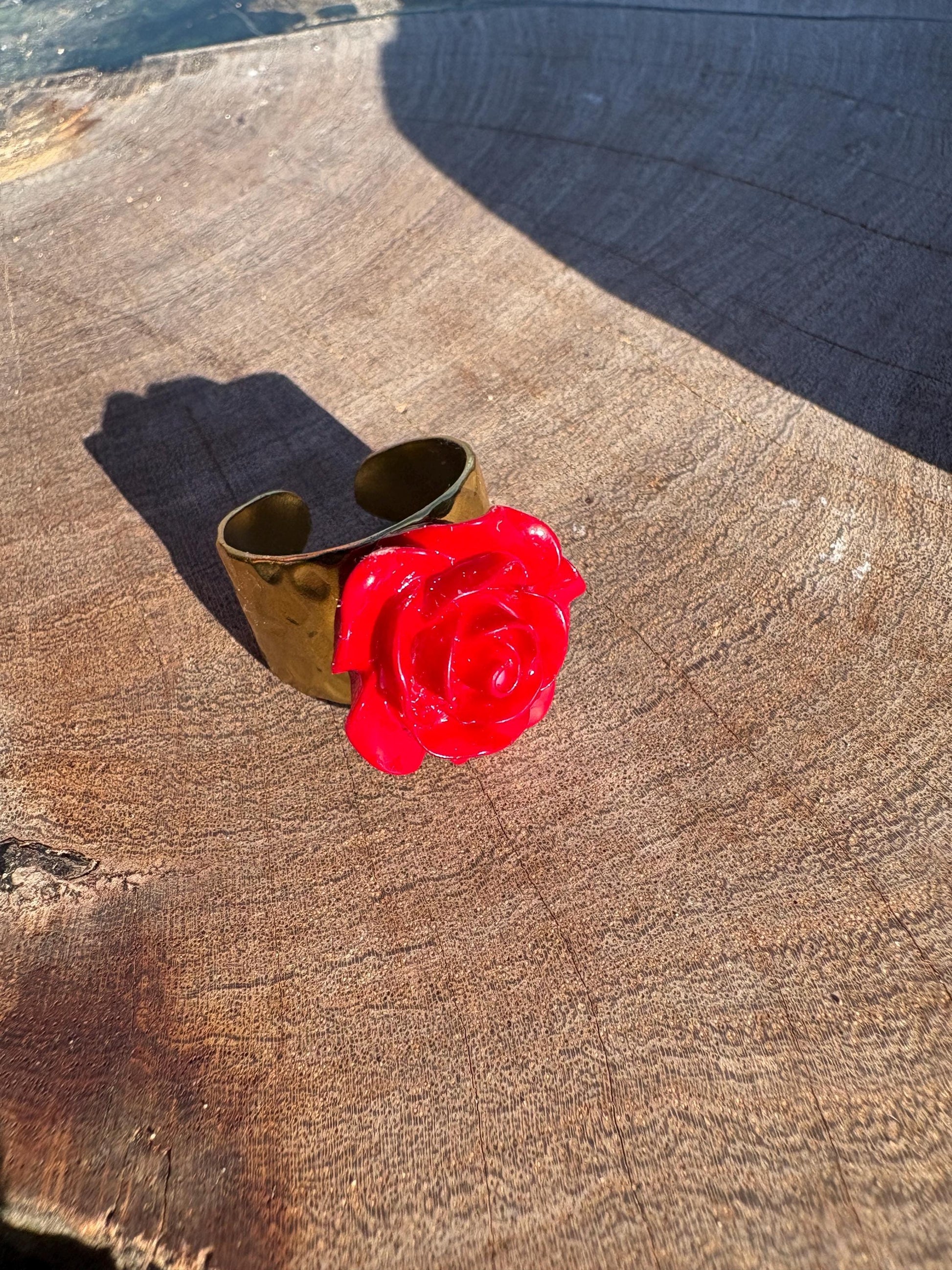 Gold Hammered Ring | Red Rose Floral Carnation Rings Consecrated Jewelry Co.