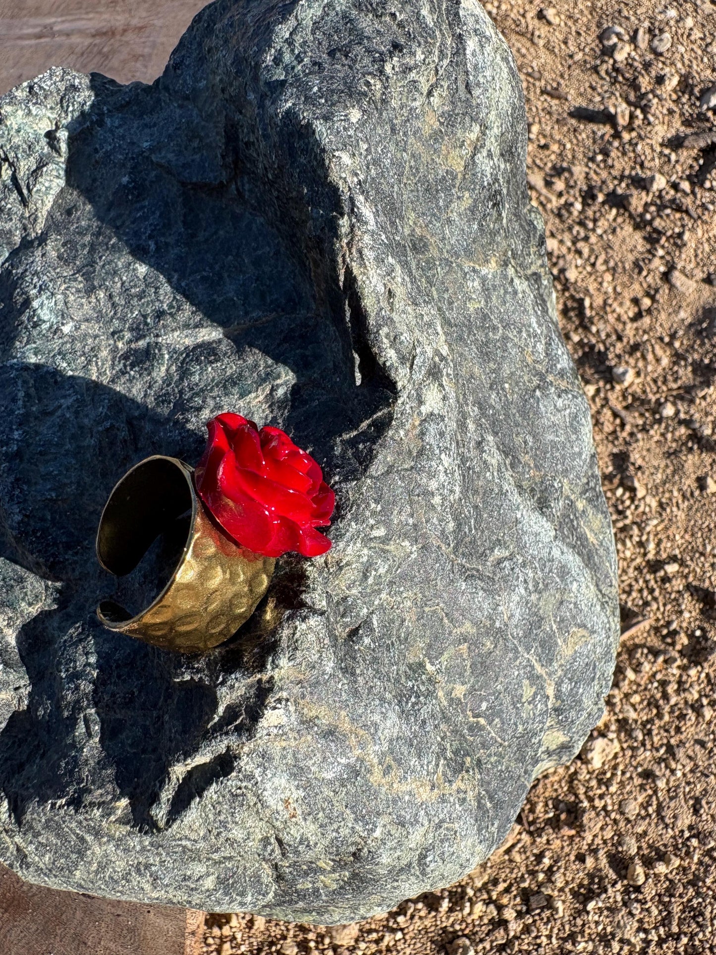 Gold Hammered Ring | Red Rose Floral Carnation Rings Consecrated Jewelry Co.