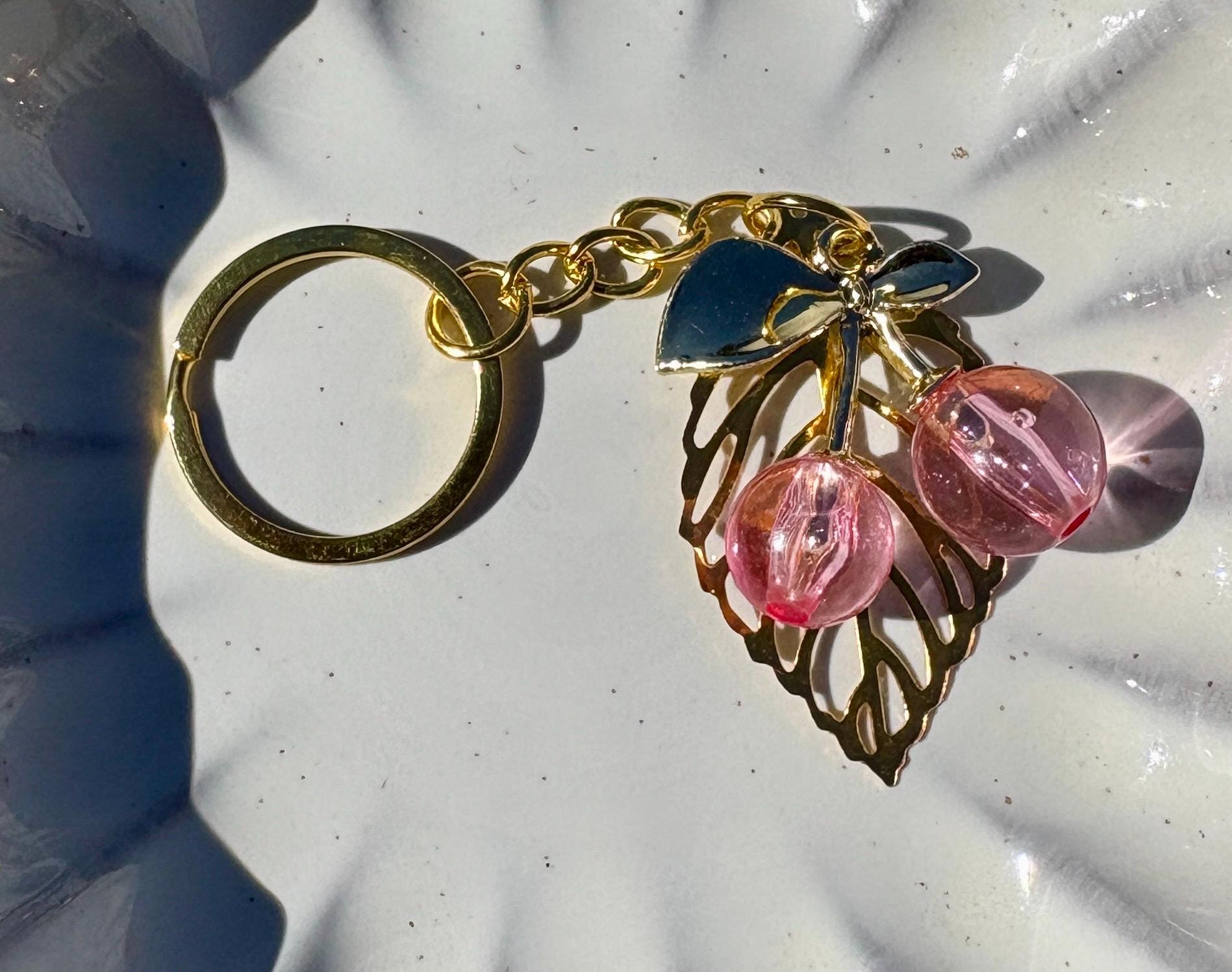 Gold & Pink Cherry Keychain | Bag Charm Valentine's Gift Keychains Consecrated Jewelry Co.