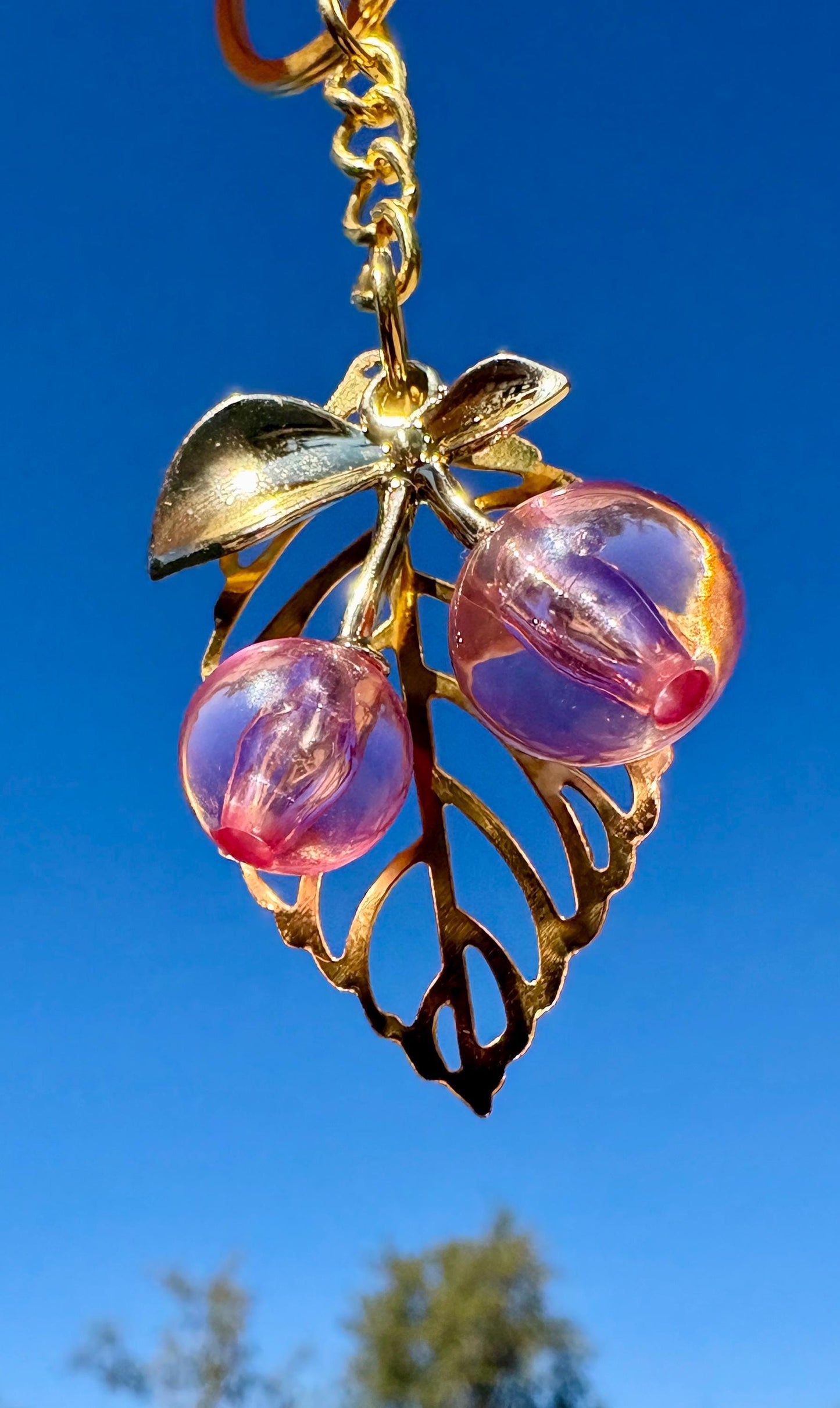Gold & Pink Cherry Keychain | Bag Charm Valentine's Gift Keychains Consecrated Jewelry Co.