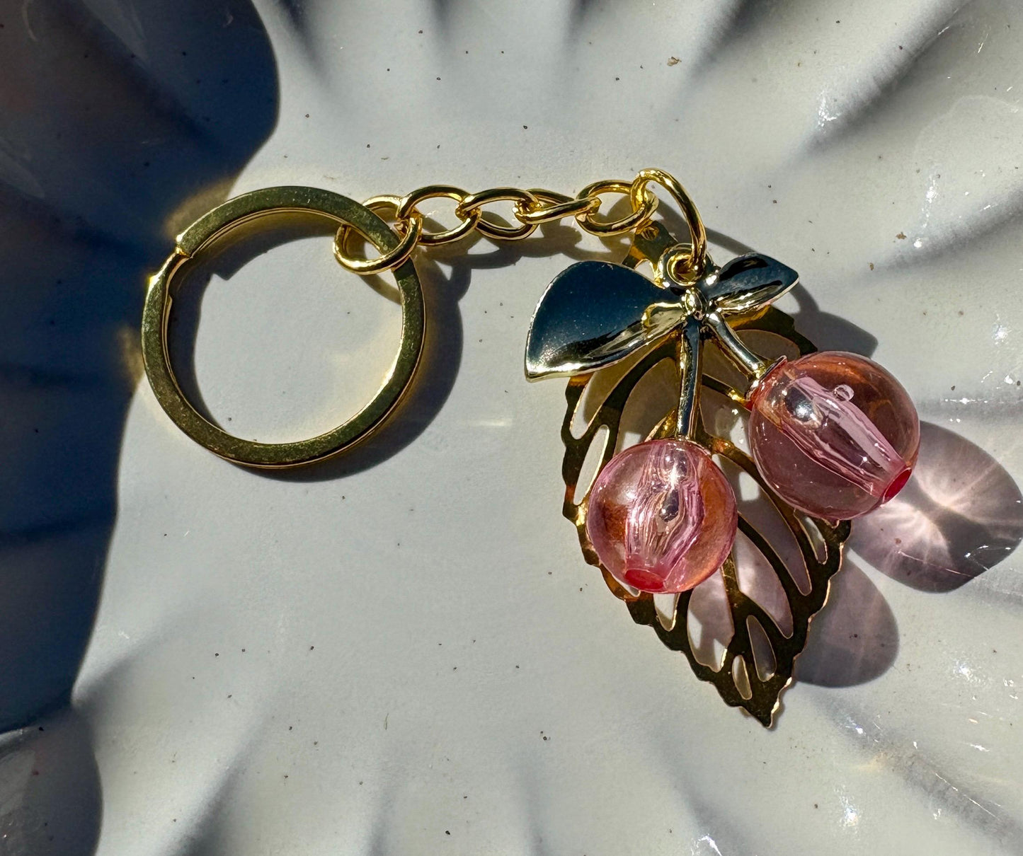 Gold & Pink Cherry Keychain | Bag Charm Valentine's Gift Keychains Consecrated Jewelry Co.