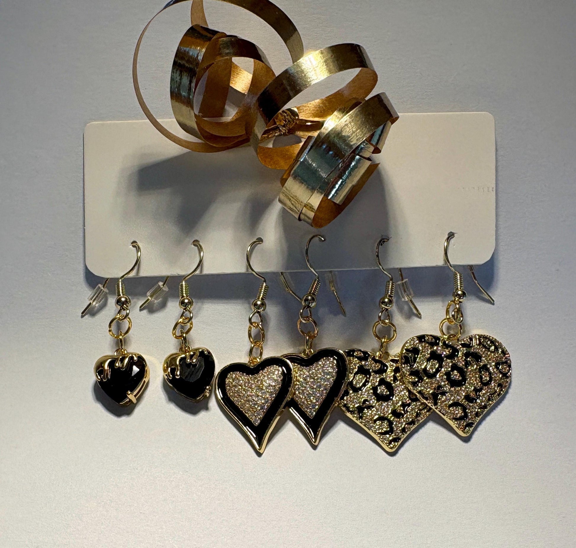 Gold & Black Heart Dangle Earrings | Leopard & Sparkling Accents Earrings Consecrated Jewelry Co.