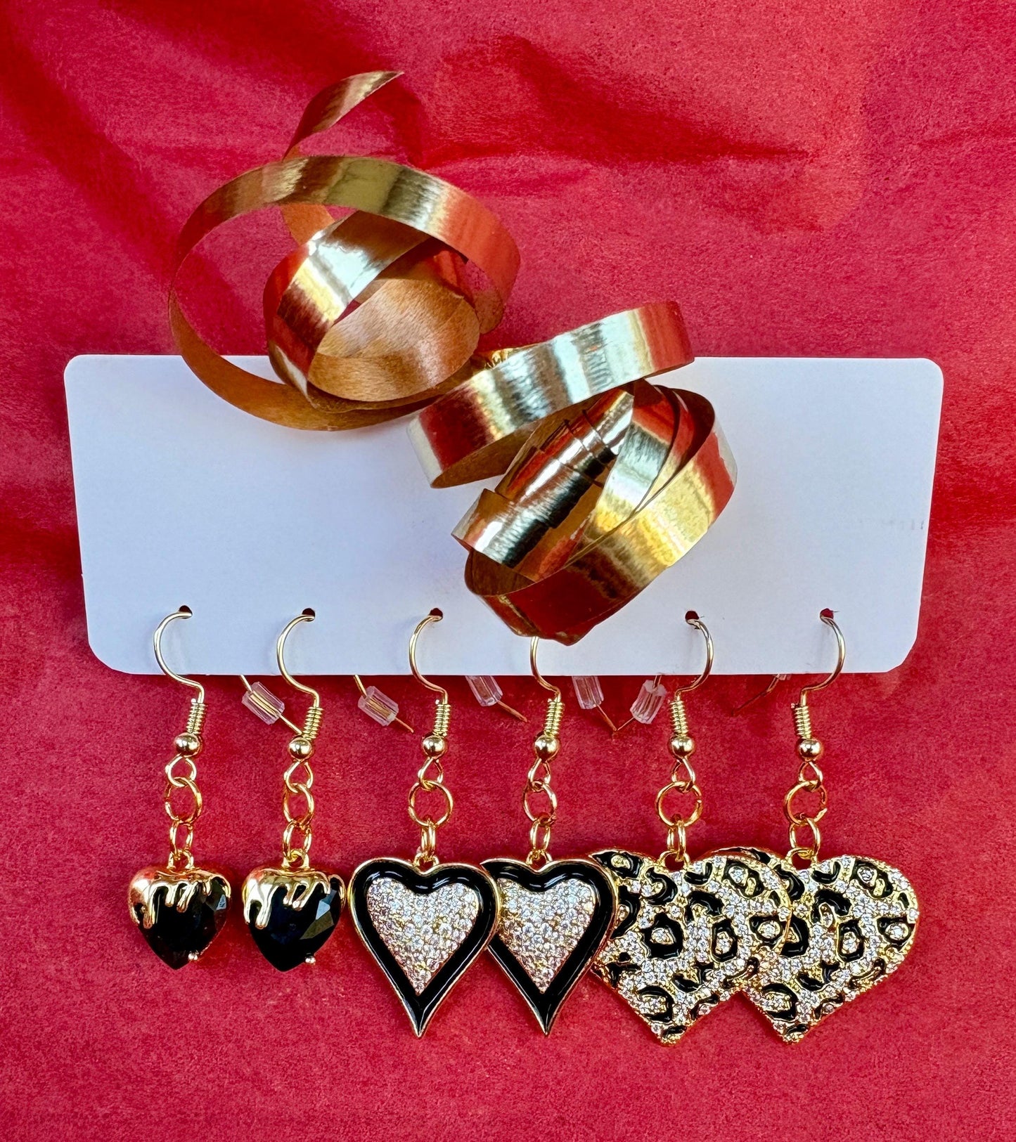 Gold & Black Heart Dangle Earrings | Leopard & Sparkling Accents Earrings Consecrated Jewelry Co.