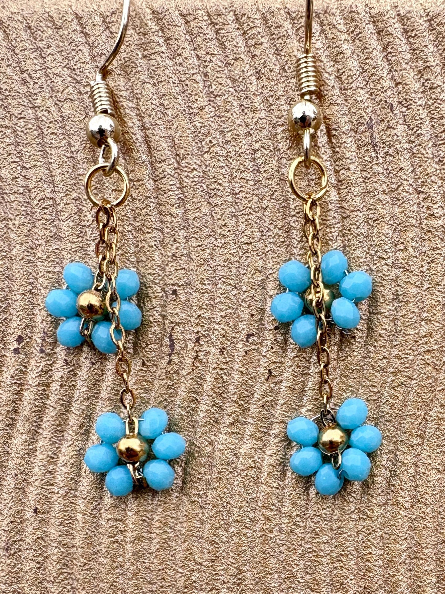Gold & Black Floral Earrings | Blue Flower Dangle Chain Set of 2 Earrings Consecrated Jewelry Co.