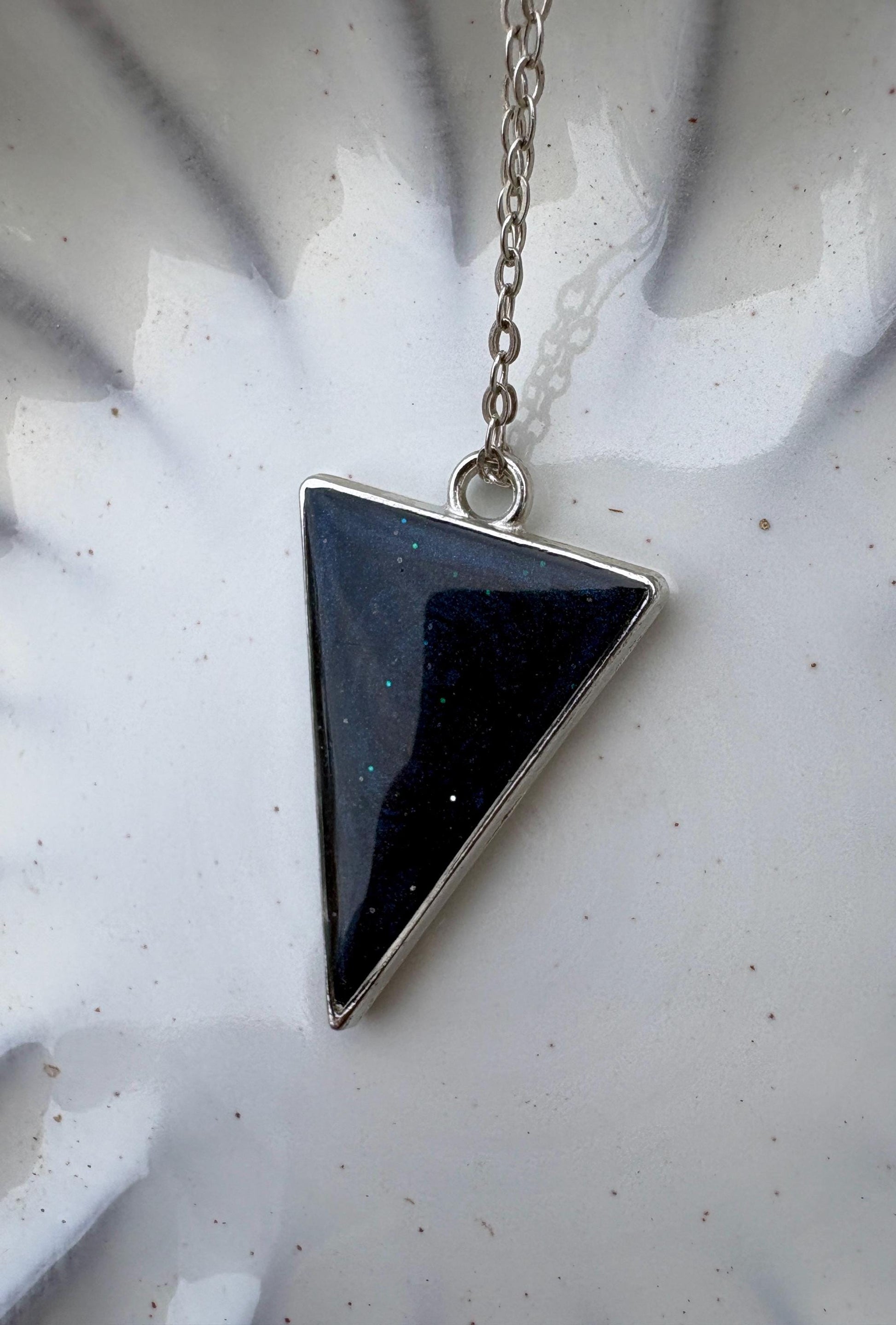 Stardust Galaxy Necklace | Silver Triangle Resin Cosmic Pendant Necklaces Consecrated Jewelry Co.