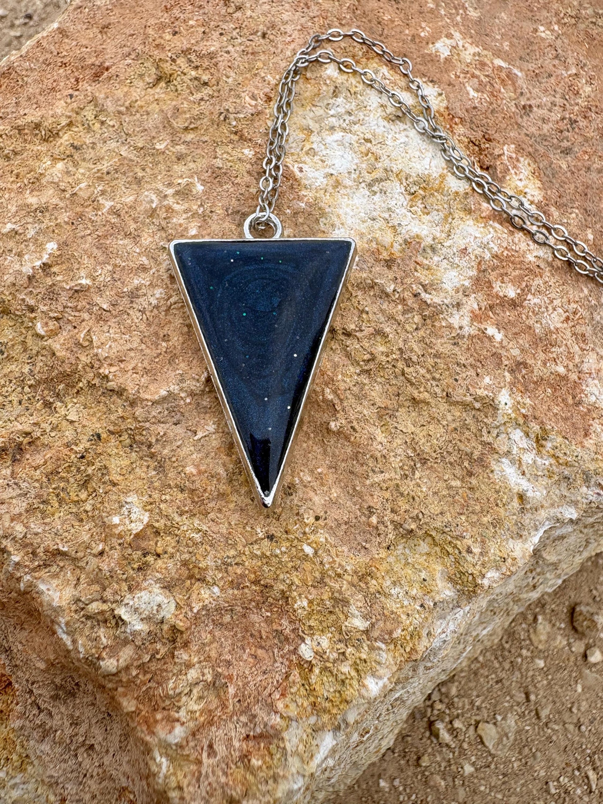 Stardust Galaxy Necklace | Silver Triangle Resin Cosmic Pendant Necklaces Consecrated Jewelry Co.