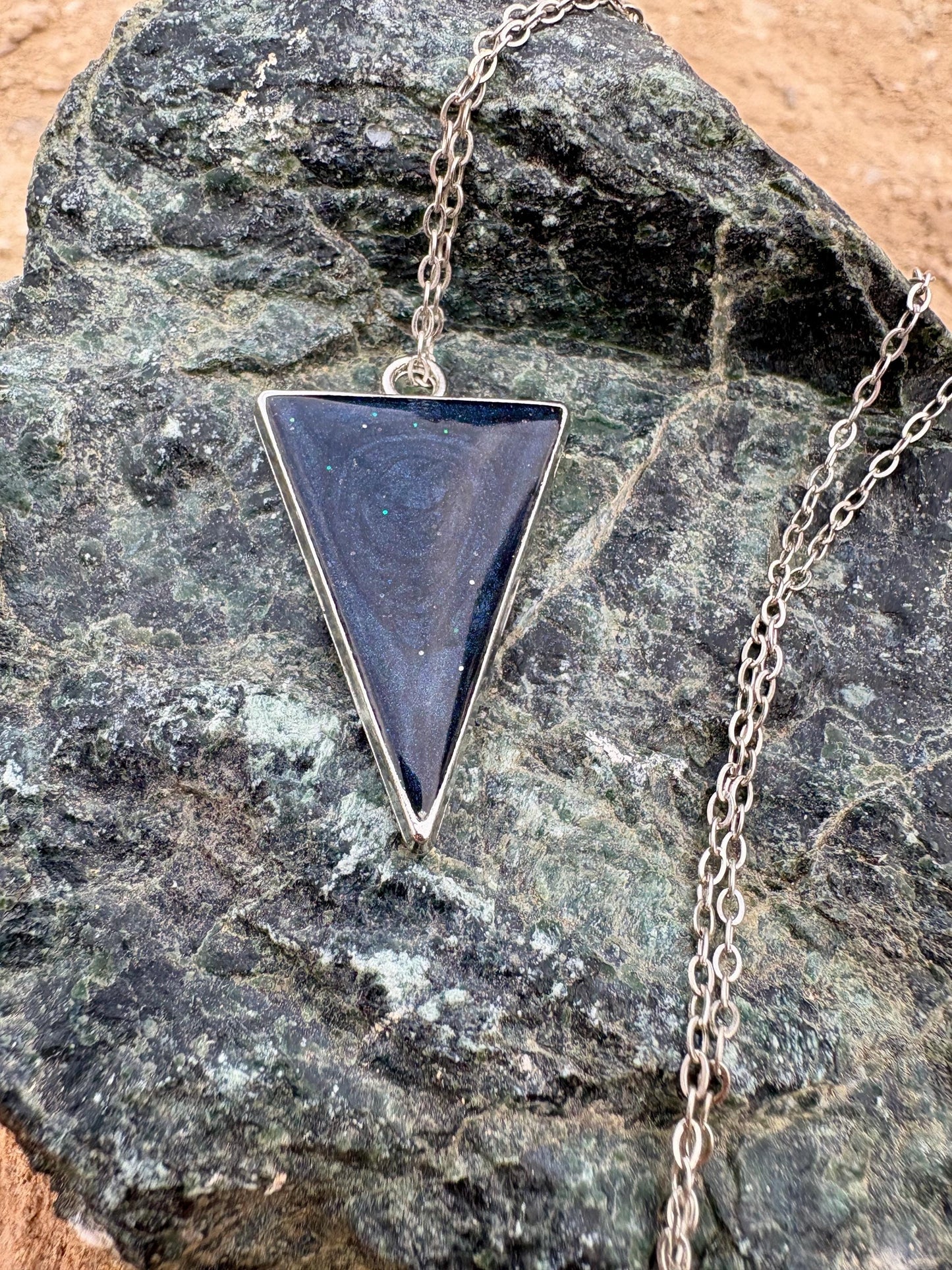 Stardust Galaxy Necklace | Silver Triangle Resin Cosmic Pendant Necklaces Consecrated Jewelry Co.