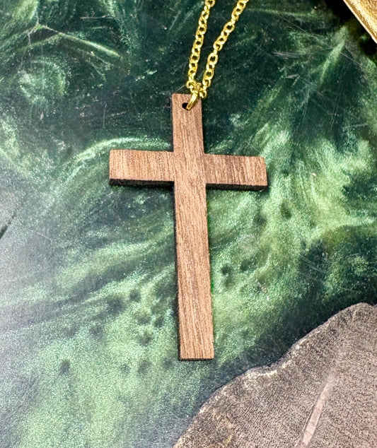 Handmade Black Walnut Wood Cross Necklace | Christian Pendant Necklaces Consecrated Jewelry Co.