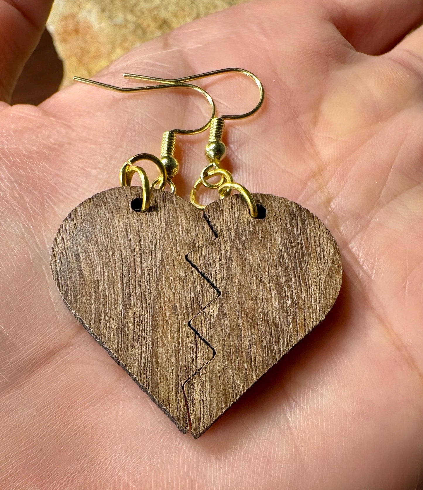 Black Walnut Broken Heart Earrings | Handmade Wood Dangle Earrings Consecrated Jewelry Co.