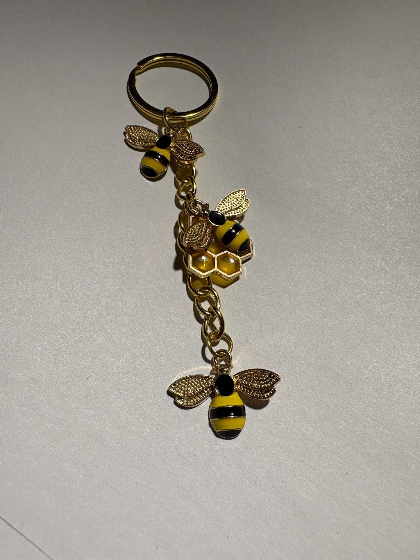 Gold & Black Bee Keychain | Yellow Honeycomb Bag Charm Keychains Consecrated Jewelry Co.
