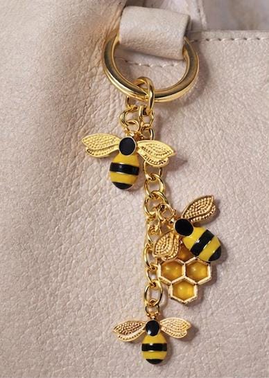 Gold & Black Bee Keychain | Yellow Honeycomb Bag Charm Keychains Consecrated Jewelry Co.