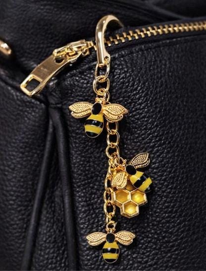 Gold & Black Bee Keychain | Yellow Honeycomb Bag Charm Keychains Consecrated Jewelry Co.
