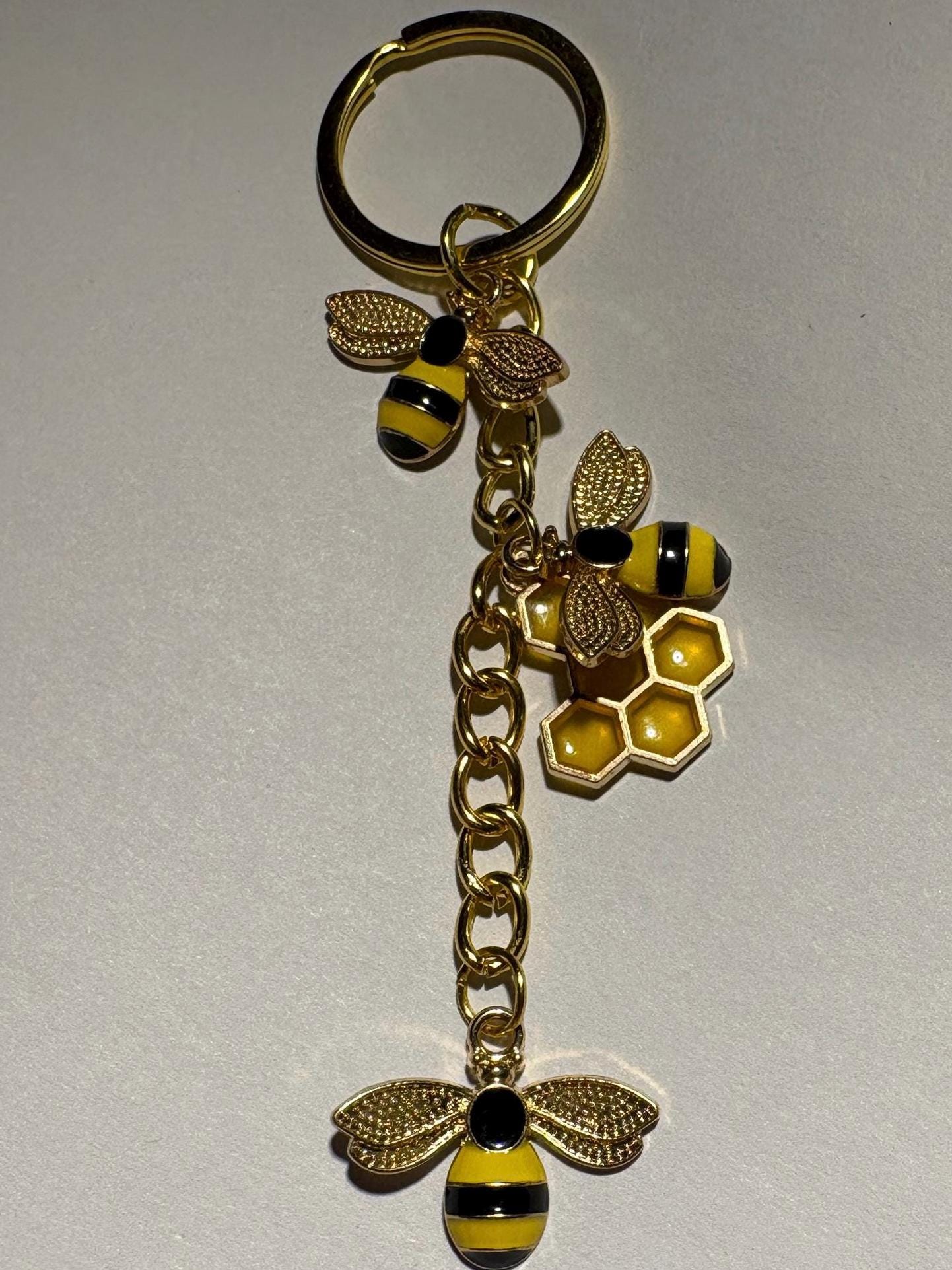 Gold & Black Bee Keychain | Yellow Honeycomb Bag Charm Keychains Consecrated Jewelry Co.