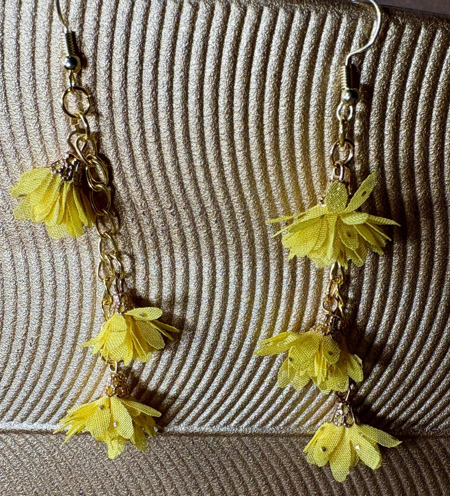 Gold Dangle Earrings | Yellow Floral 3-Tiered Flower Botanical Earrings Consecrated Jewelry Co.