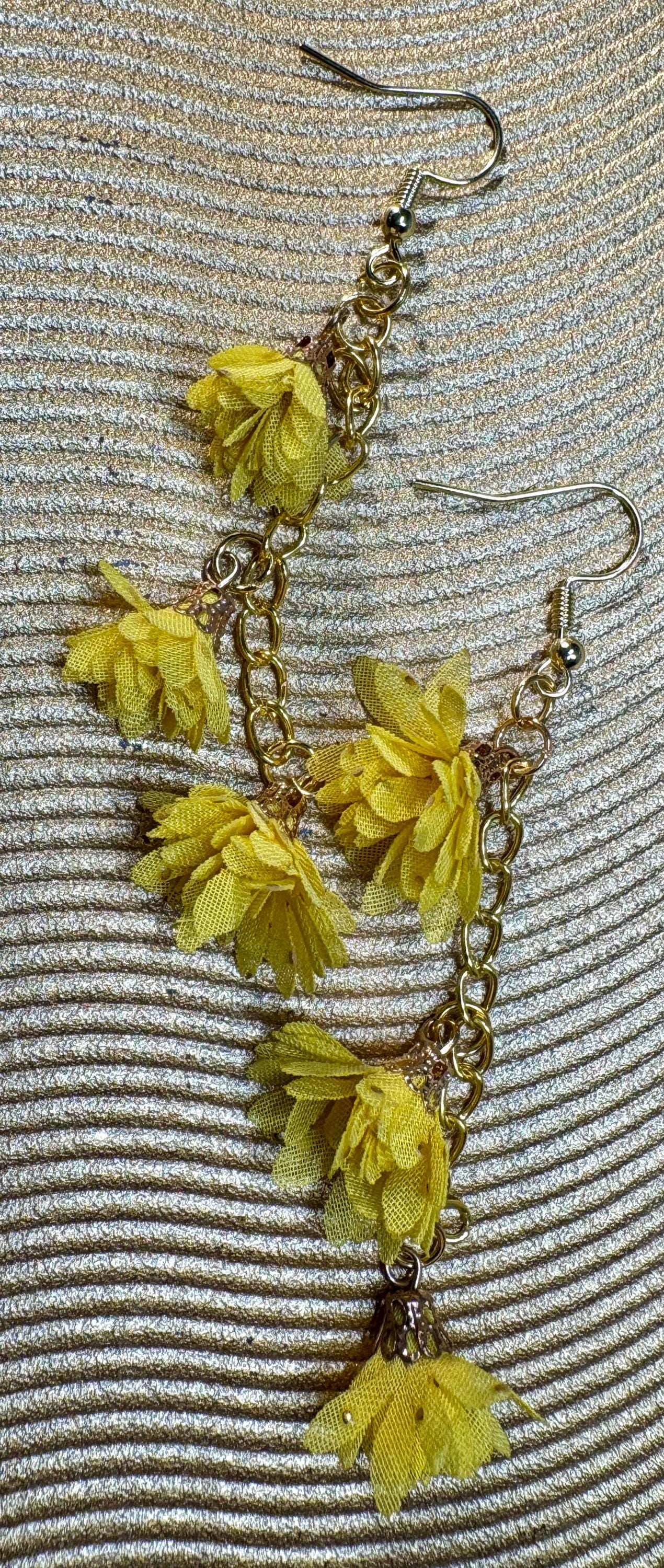 Gold Dangle Earrings | Yellow Floral 3-Tiered Flower Botanical Earrings Consecrated Jewelry Co.
