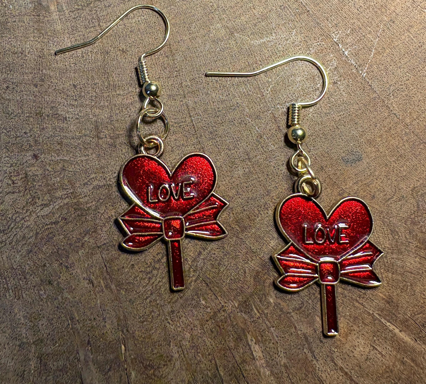 Gold & Red Dangle Heart Earrings | Love Bows Galentines Valentine Earrings Consecrated Jewelry Co.