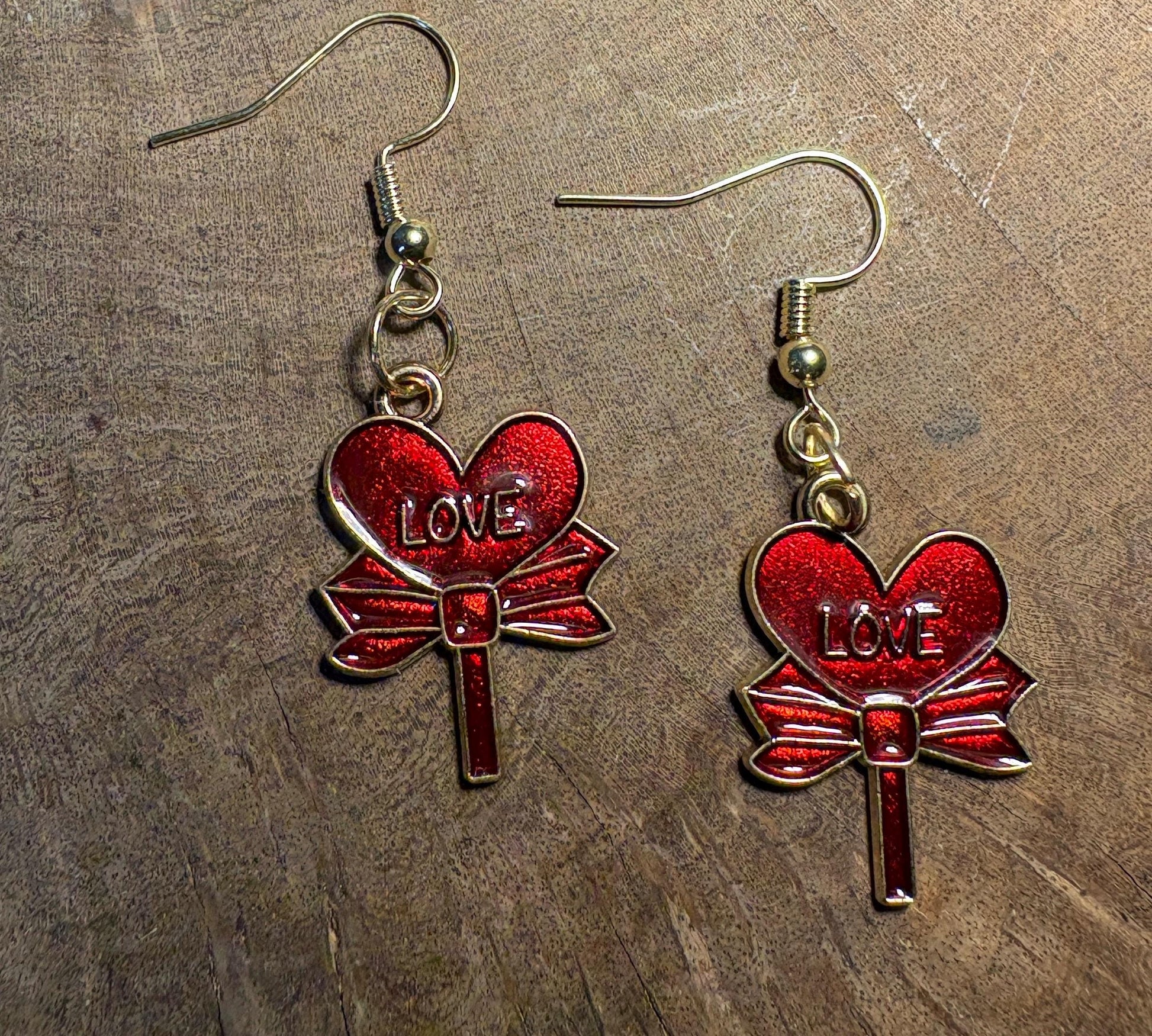 Gold & Red Dangle Heart Earrings | Love Bows Galentines Valentine Earrings Consecrated Jewelry Co.