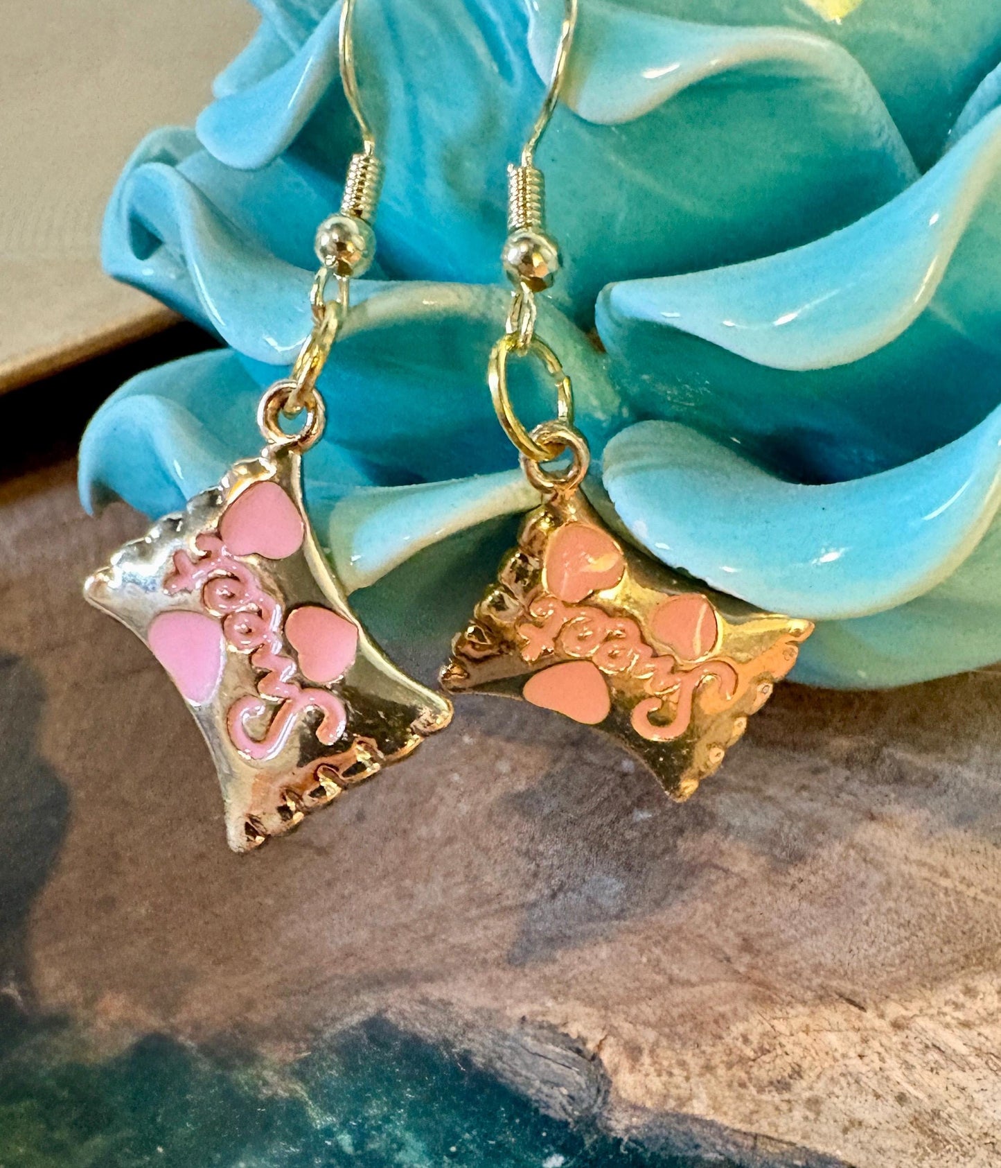 Sweetheart Candy Dangle Earrings | Pink Enamel Gold Valentine Earrings Consecrated Jewelry Co.