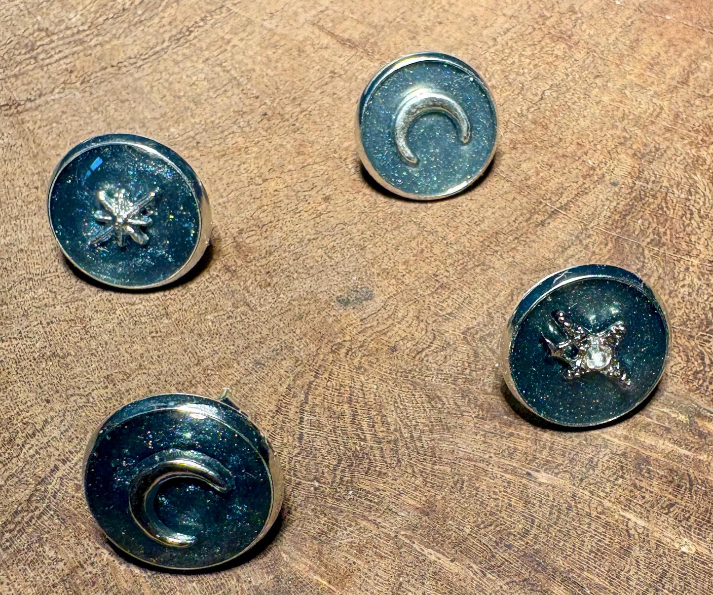 Galaxy Resin Stud Earrings Set | Silver Moon & Star Celestial Earrings Consecrated Jewelry Co.