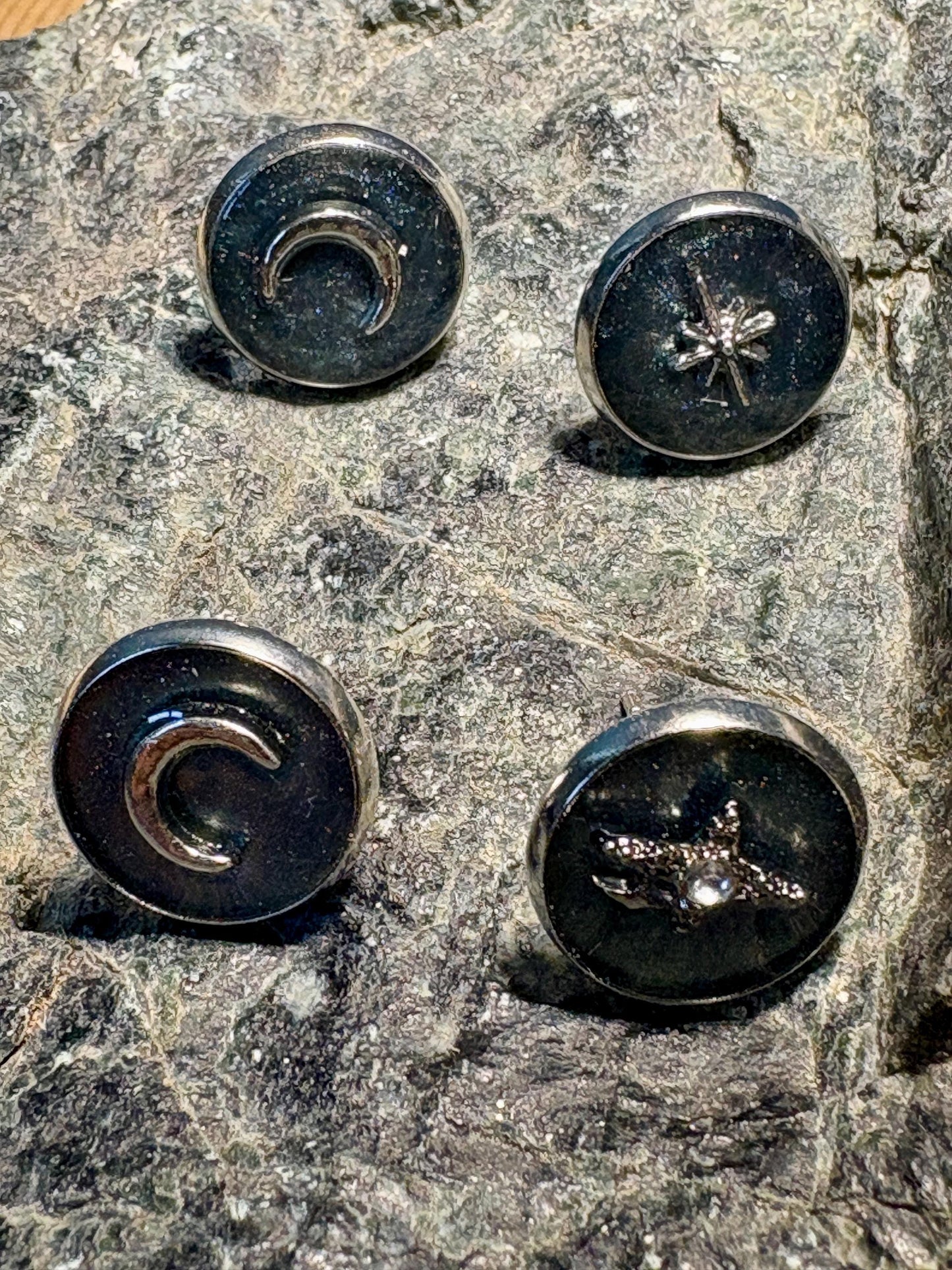 Galaxy Resin Stud Earrings Set | Silver Moon & Star Celestial Earrings Consecrated Jewelry Co.
