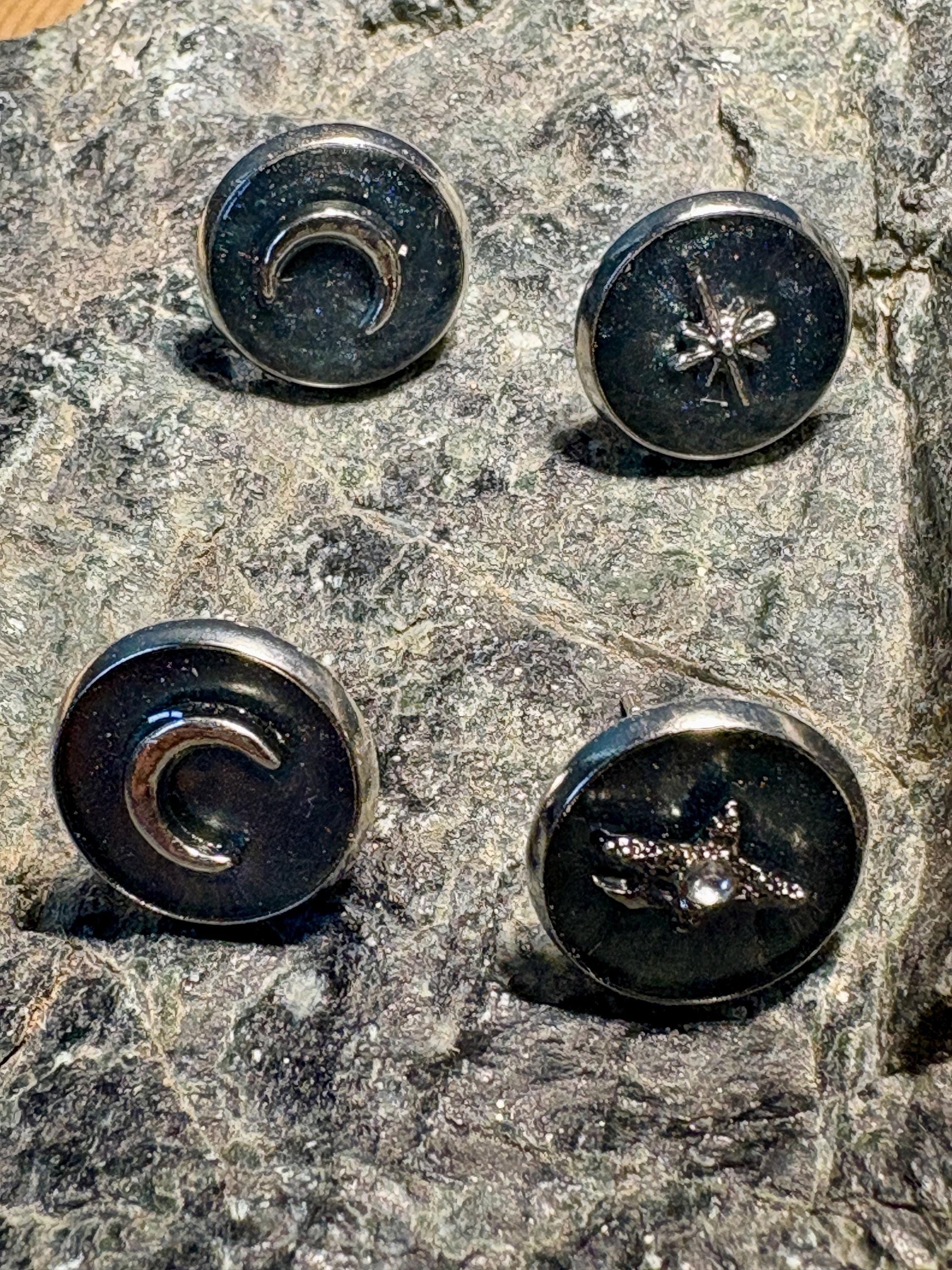 Galaxy Resin Stud Earrings Set | Silver Moon & Star Celestial Earrings Consecrated Jewelry Co.