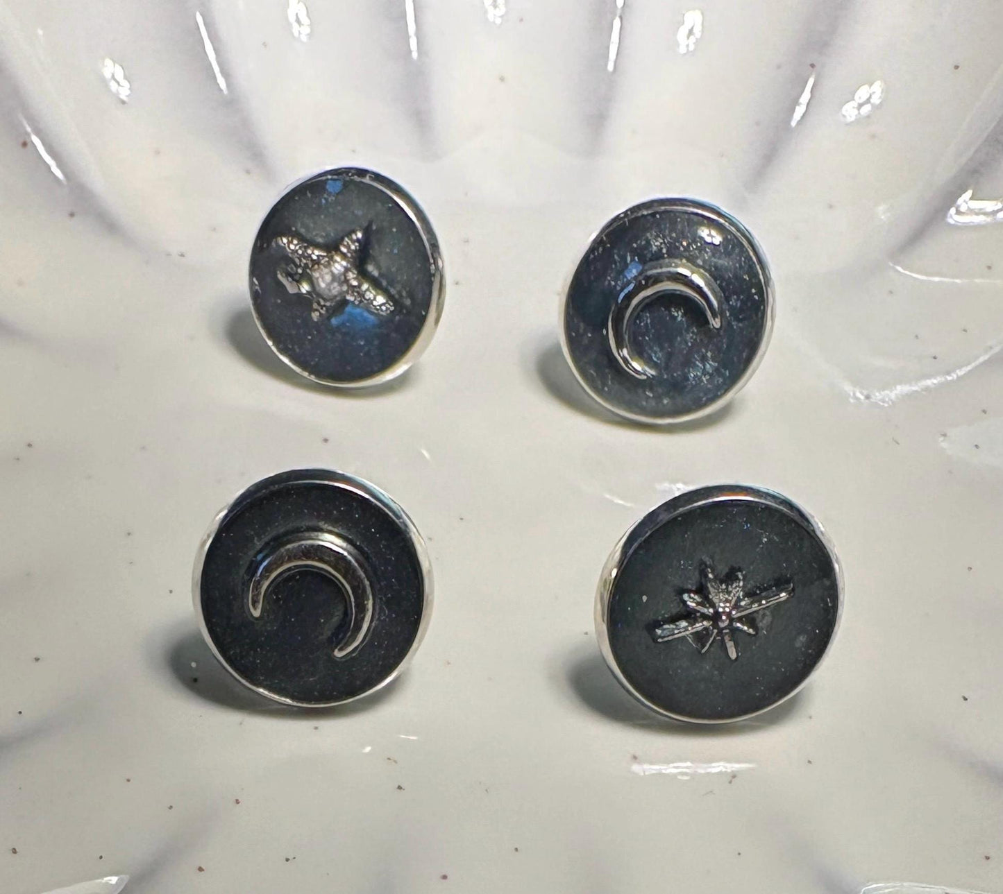 Galaxy Resin Stud Earrings Set | Silver Moon & Star Celestial Earrings Consecrated Jewelry Co.