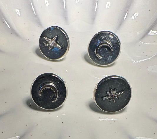 Galaxy Resin Stud Earrings Set | Silver Moon & Star Celestial Earrings Consecrated Jewelry Co.