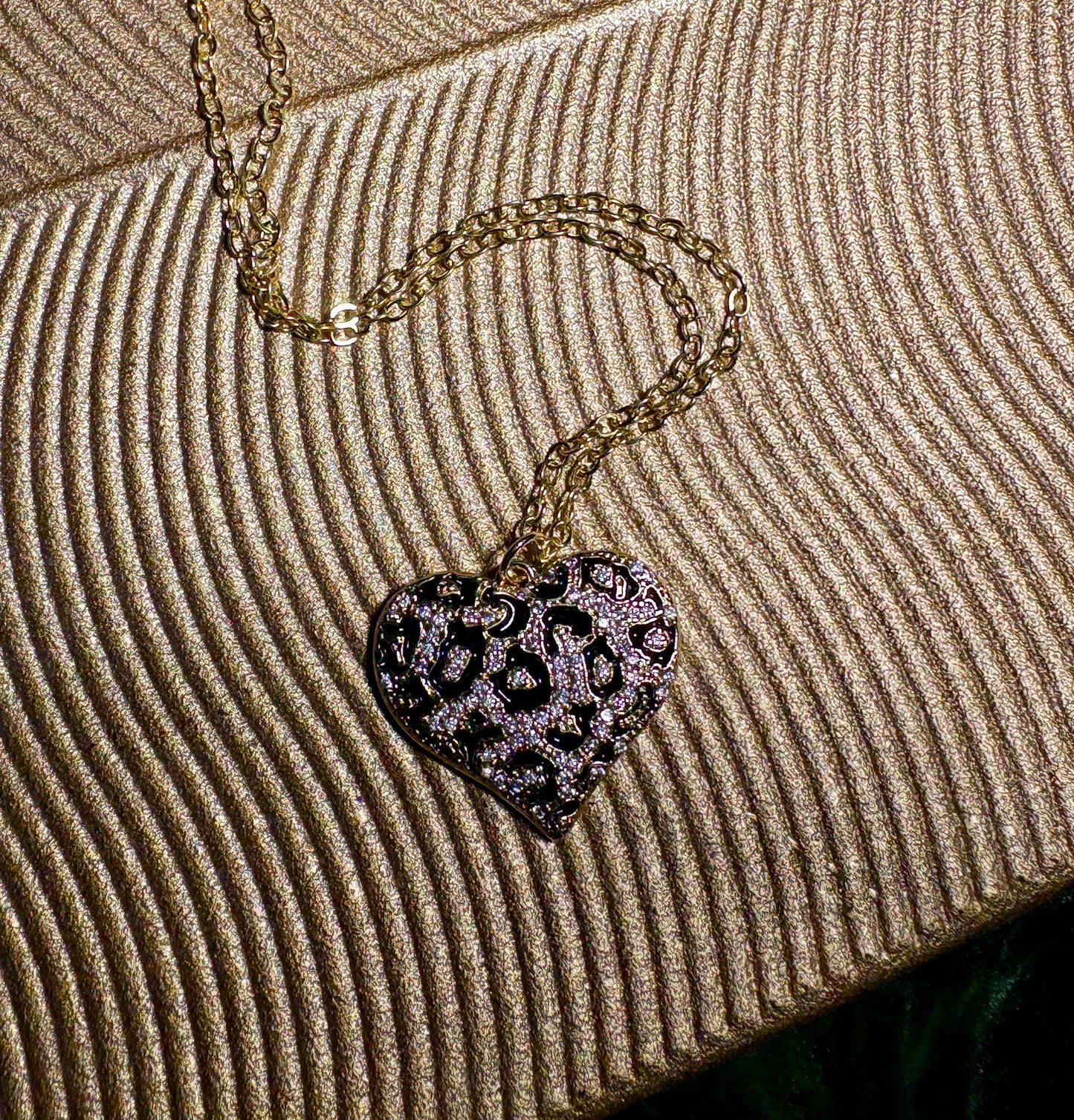 Leopard Print Heart Pendant Necklace | Gold & Black Enamel Necklaces Consecrated Jewelry Co.