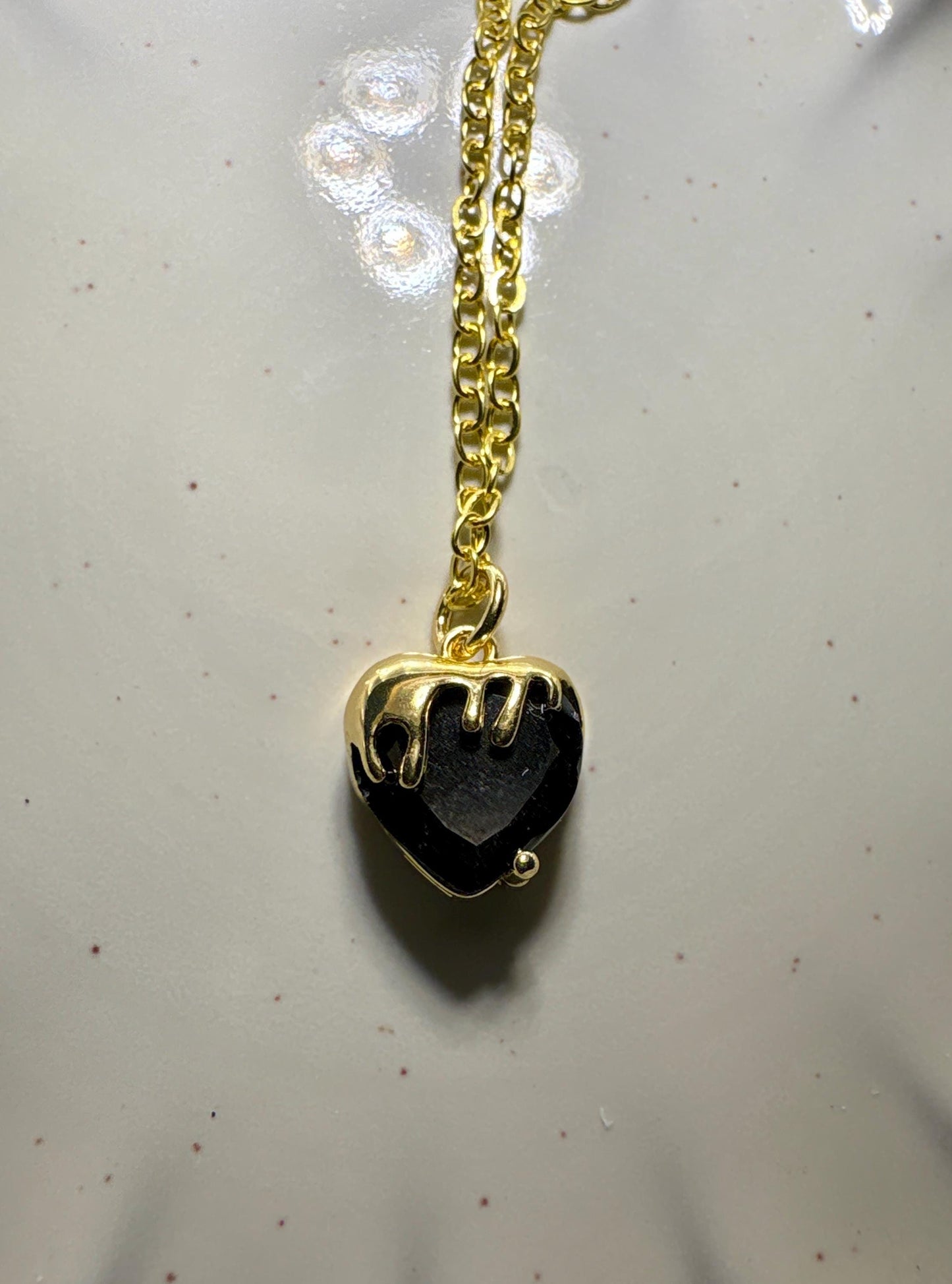 Dripping Gold Heart Pendant Necklace | Black Enamel Accents Necklaces Consecrated Jewelry Co.