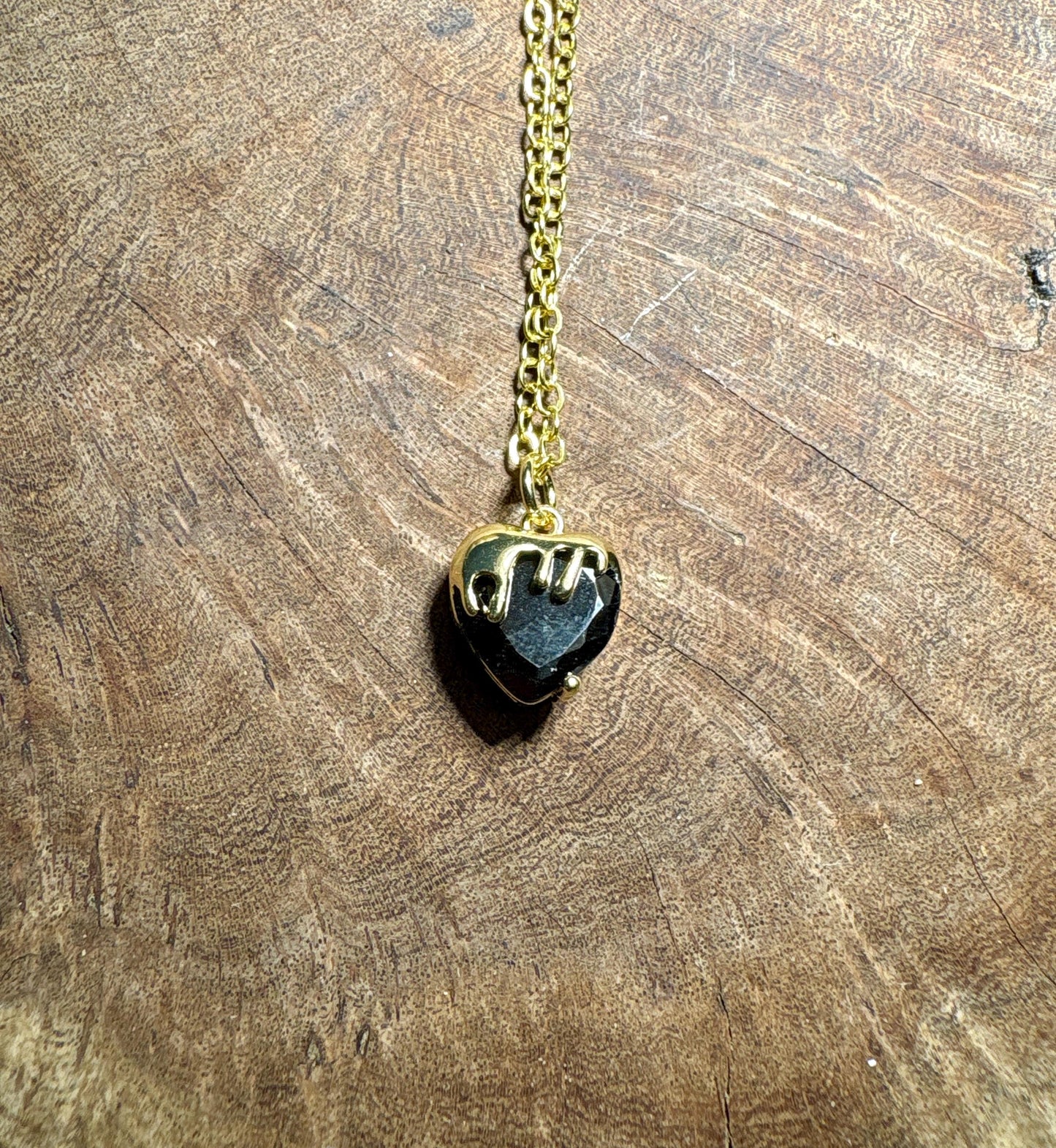 Dripping Gold Heart Pendant Necklace | Black Enamel Accents Necklaces Consecrated Jewelry Co.
