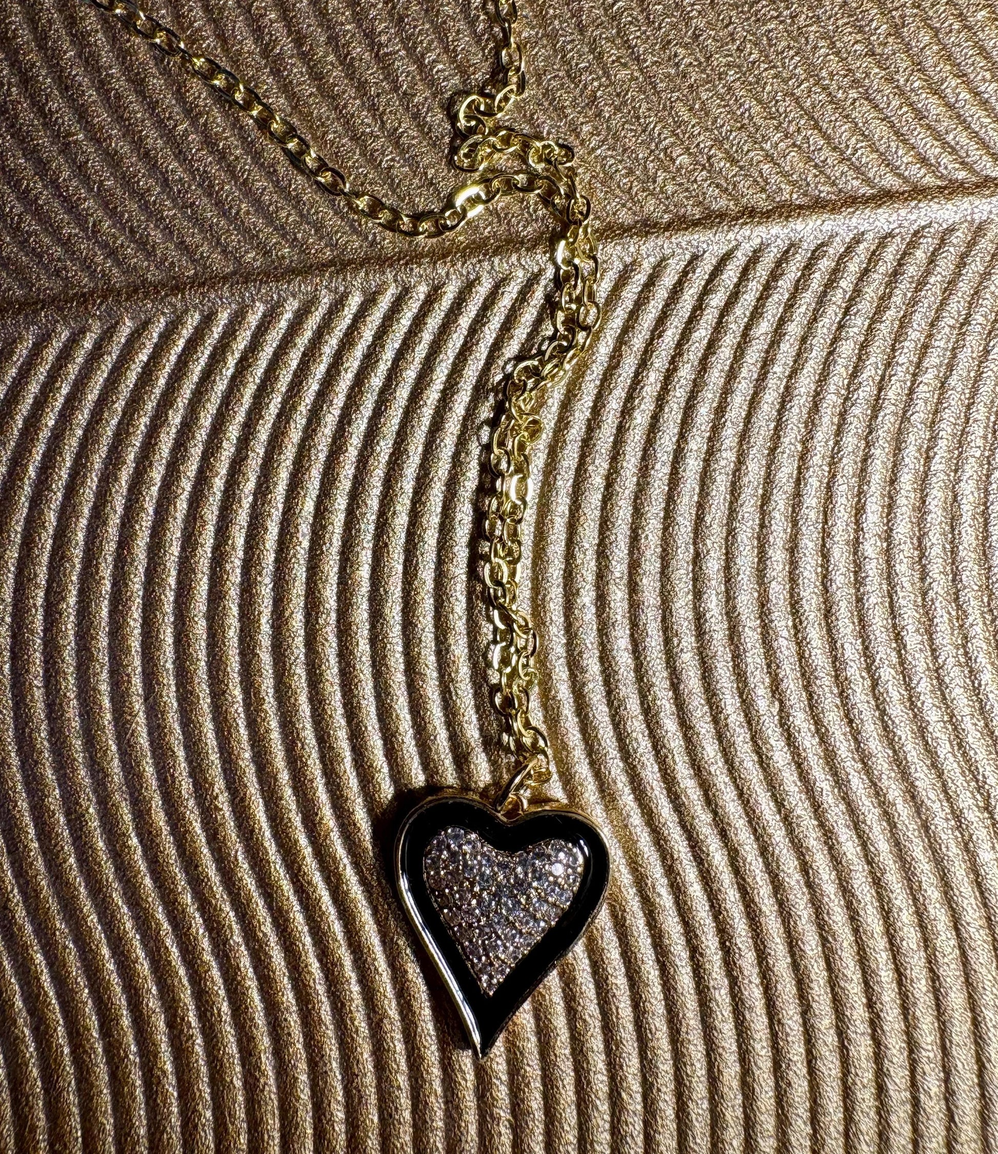 Sparkle Gold Heart Pendant Necklace | Black Enamel Accents Necklaces Consecrated Jewelry Co.