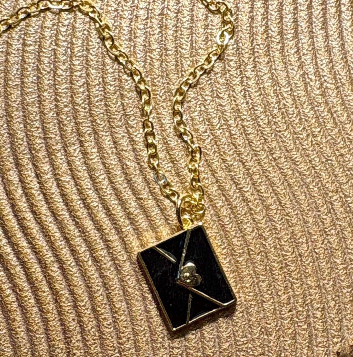 Black Envelope Pendant Necklace | Gold Heart Seal Minimalist Necklaces Consecrated Jewelry Co.