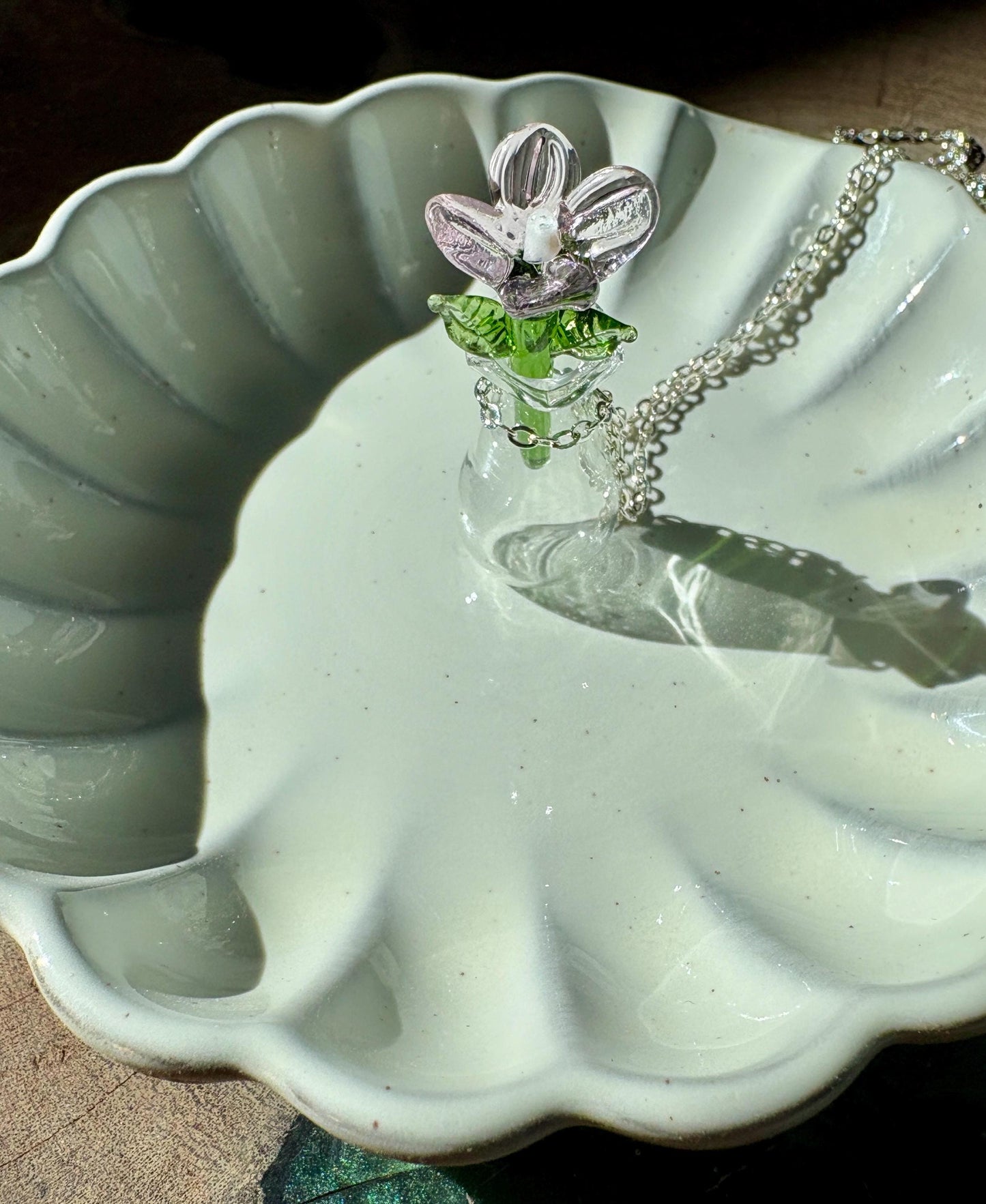 Handmade Clear Glass Flower Vase Necklace | Miniature Colorful Floral Necklaces Consecrated Jewelry Co.