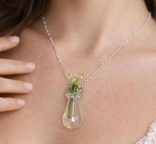 Handmade Clear Glass Flower Vase Necklace | Miniature Colorful Floral Necklaces Consecrated Jewelry Co.