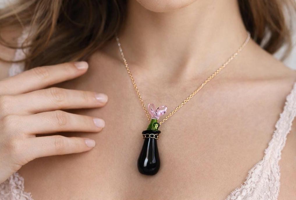 Mini Glass Flower Vase Necklace | Black Miniature Colorful Floral Necklaces Consecrated Jewelry Co.