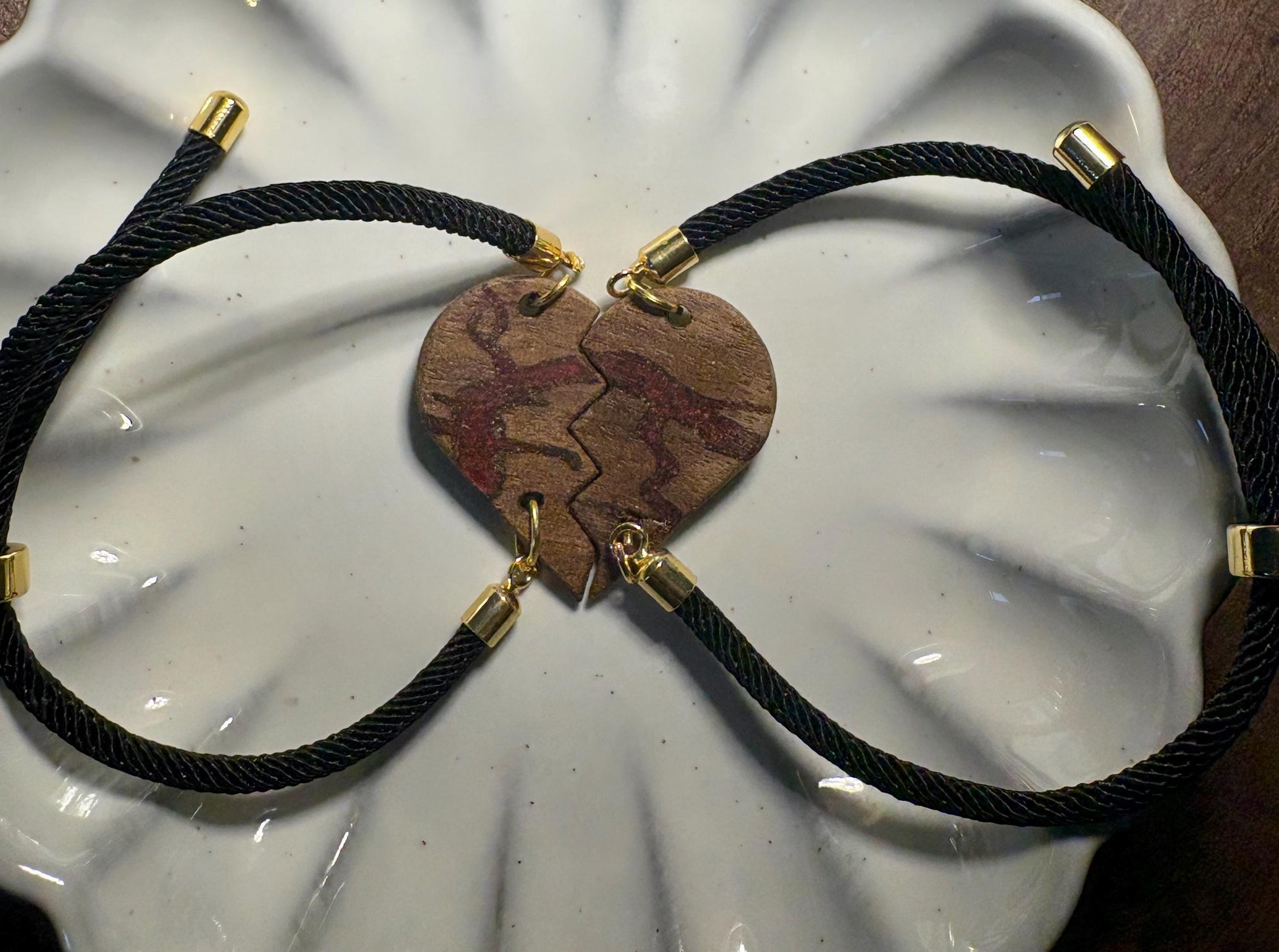 Black Walnut Broken Heart Bracelet Set | Red Resin Valentine Galentines Bracelets Consecrated Jewelry Co.