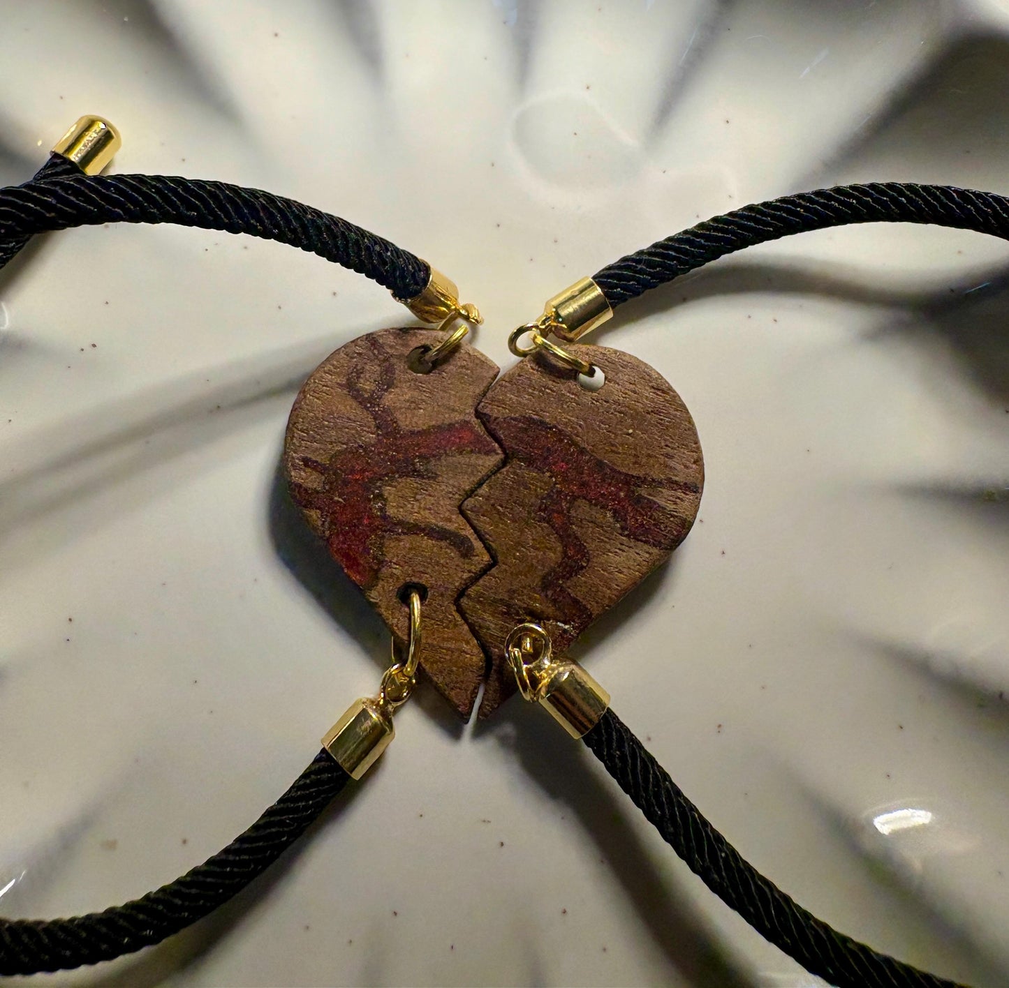 Black Walnut Broken Heart Bracelet Set | Red Resin Valentine Galentines Bracelets Consecrated Jewelry Co.