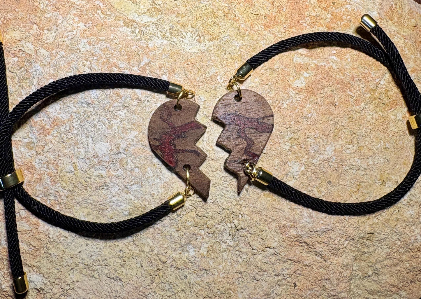 Black Walnut Broken Heart Bracelet Set | Red Resin Valentine Galentines Bracelets Consecrated Jewelry Co.