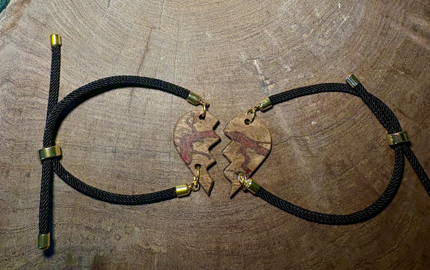 Black Walnut Broken Heart Bracelet Set | Red Resin Valentine Galentines Bracelets Consecrated Jewelry Co.