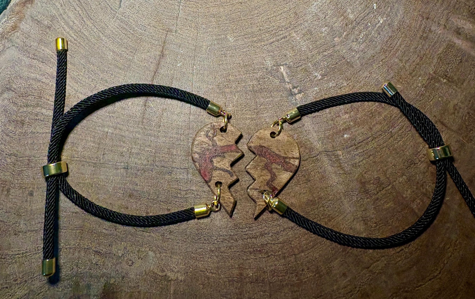 Black Walnut Broken Heart Bracelet Set | Red Resin Valentine Galentines Bracelets Consecrated Jewelry Co.