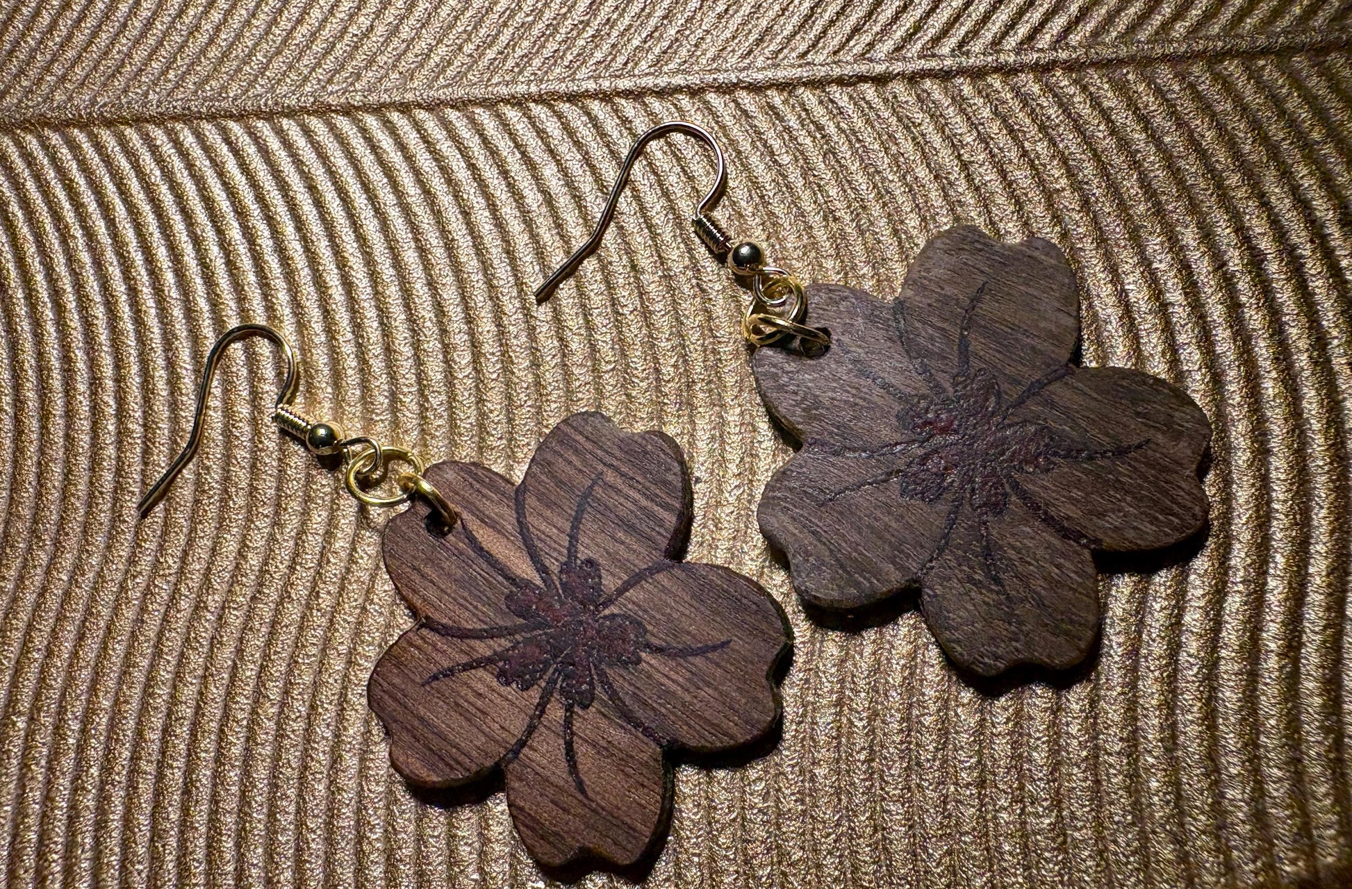 Black Walnut Floral Earrings | Red Resin Inlay Boho Dangle Earrings Consecrated Jewelry Co.