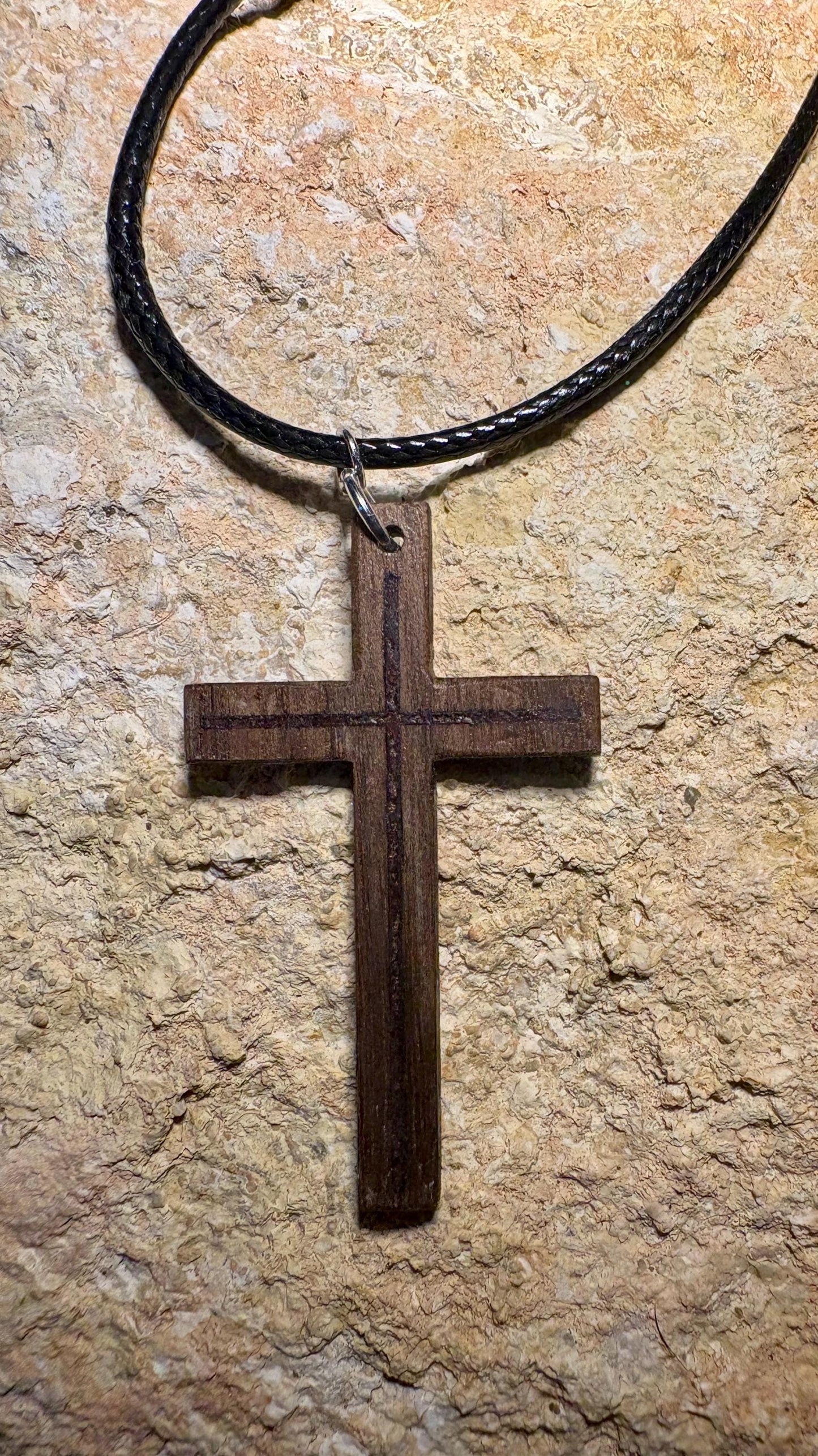 Handmade Black Walnut Cross Necklace, Red Resin Inlay, Adjustable Cord,Spring Summer Jewelry