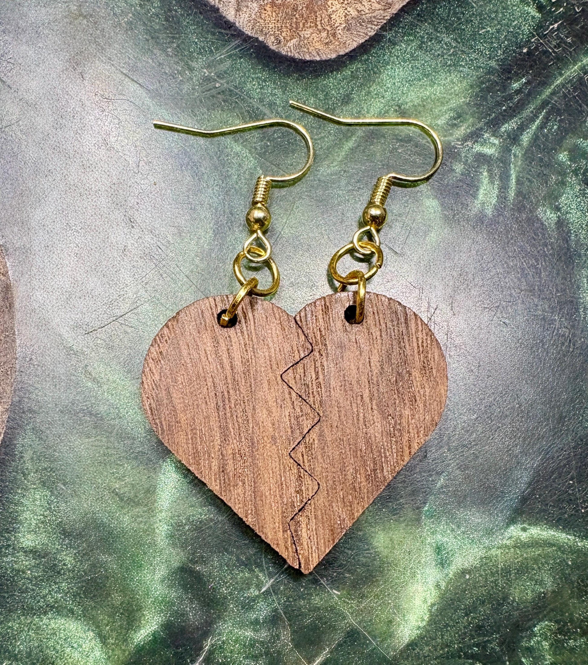 Black Walnut Broken Heart Earrings | Handmade Wood Dangle Earrings Consecrated Jewelry Co.