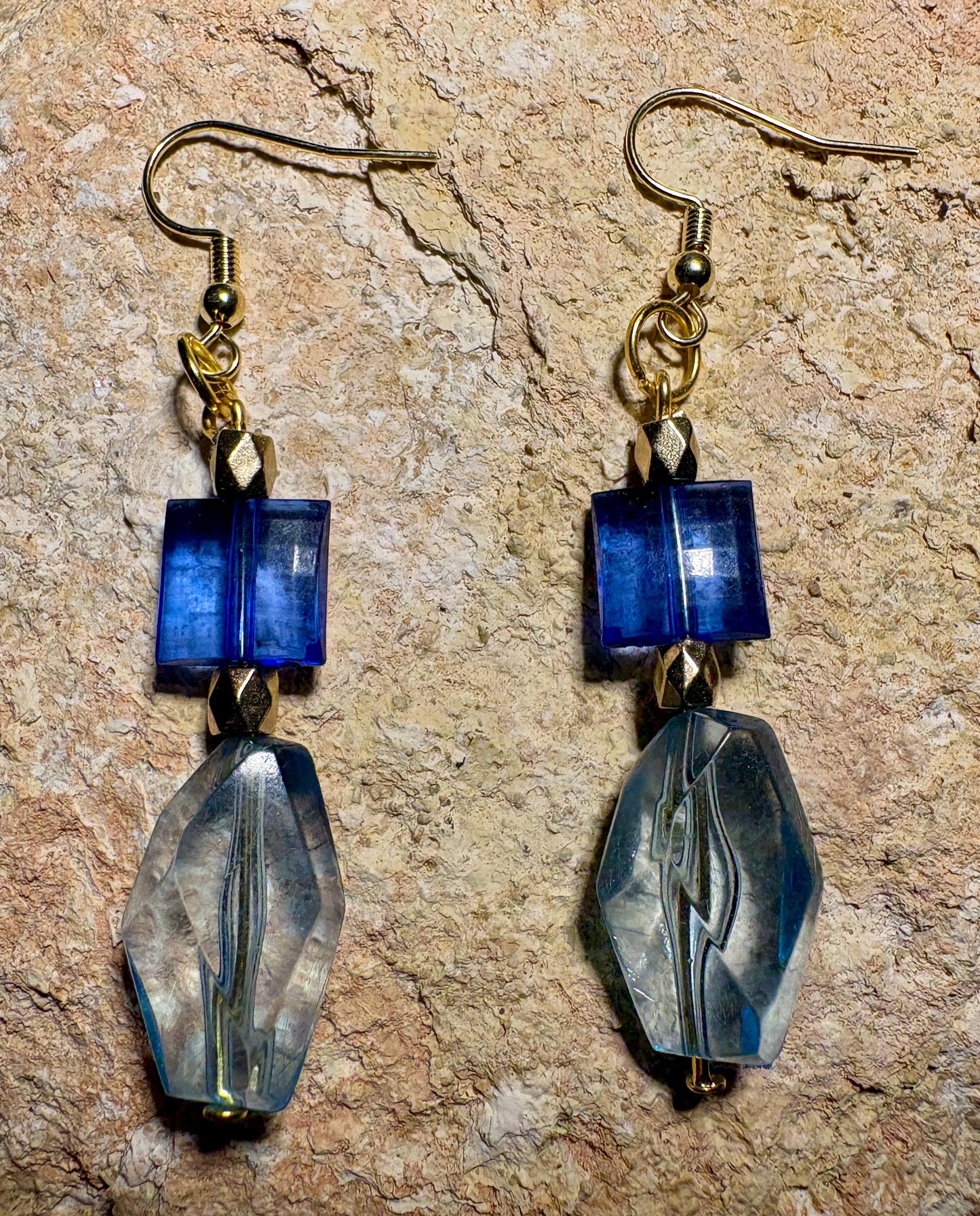 Handmade Blue Glass Dangle Earrings | Gold Tone Lightweight Earrings Consecrated Jewelry Co.