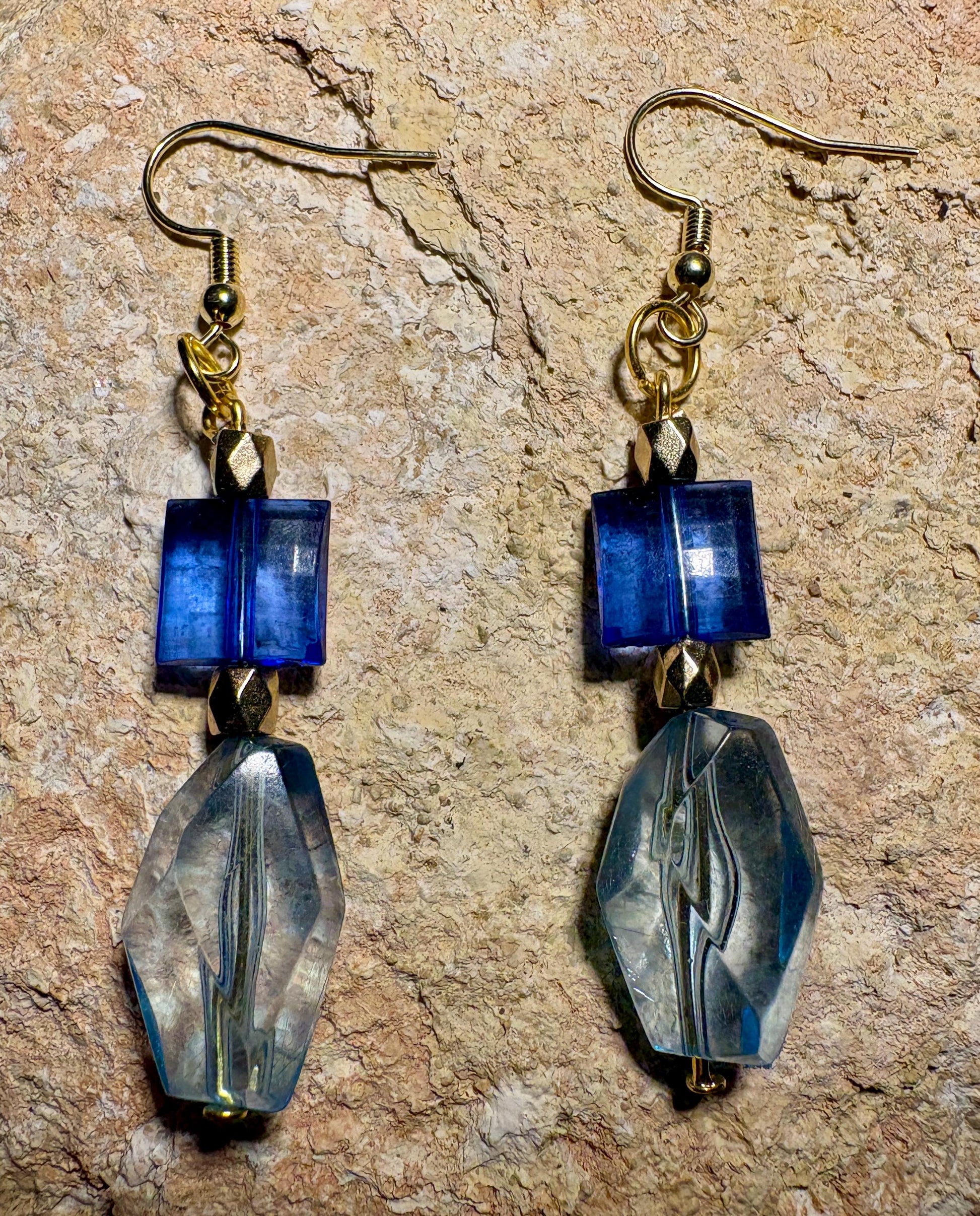 Handmade Blue Glass Dangle Earrings | Gold Tone Lightweight Earrings Consecrated Jewelry Co.