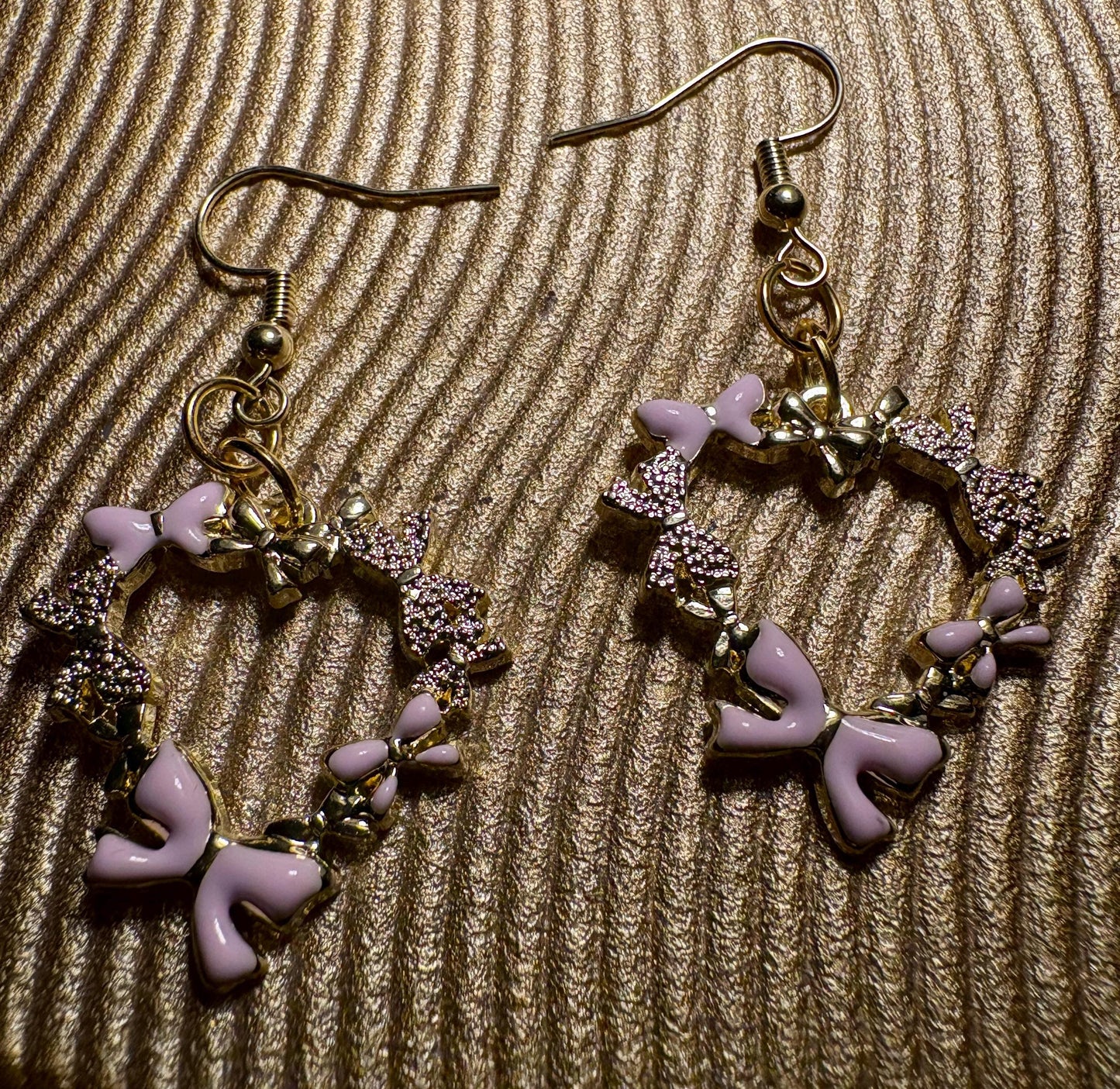 Gold Heart Pink Bow Dangle Earrings | Pink Enamel Valentine Earrings Consecrated Jewelry Co.