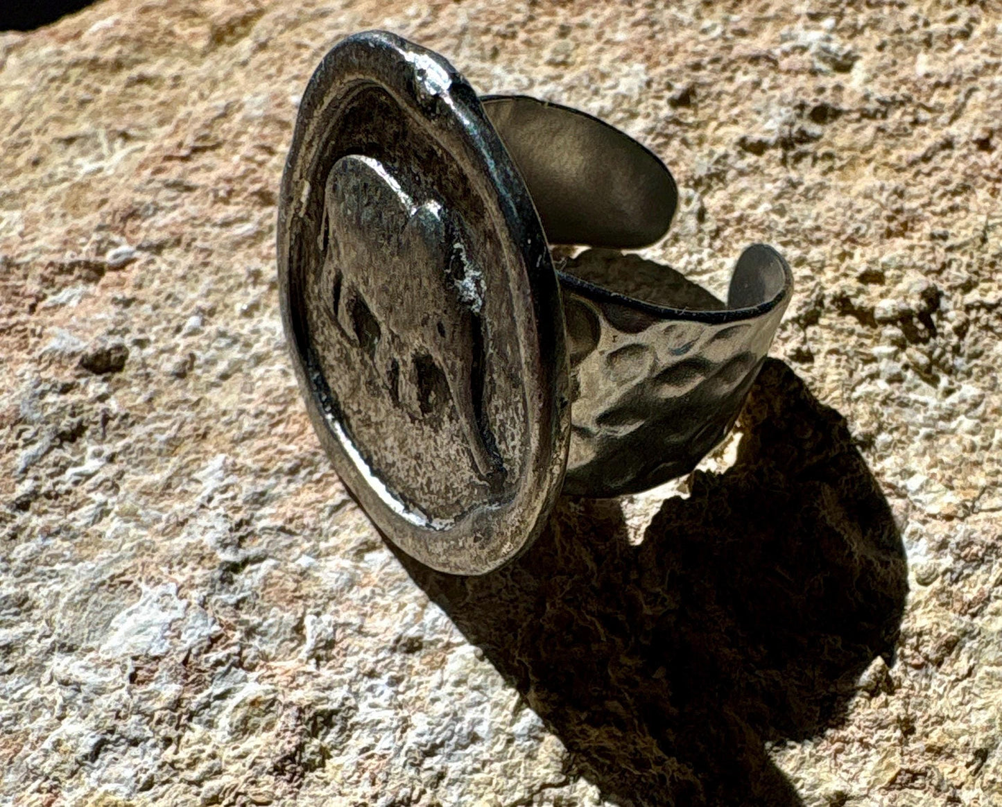 Silver Elephant Hammered Ring | Adjustable Cuff Rustic Western Boho Rings Consecrated Jewelry Co.